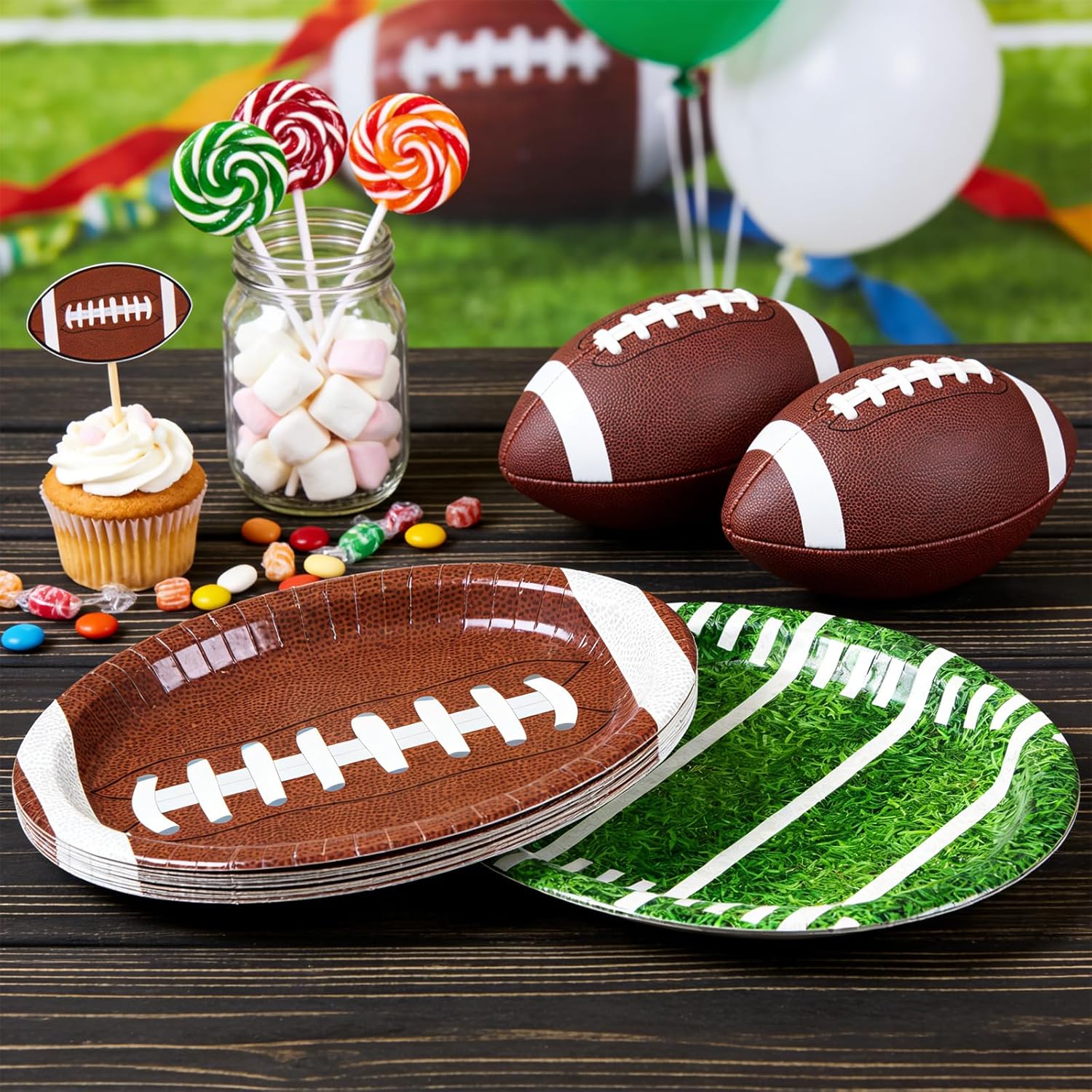 YY 12" Football Party Oval Paper Plates Set Disposable Large Buffet Plates Serve 30 - Image 3