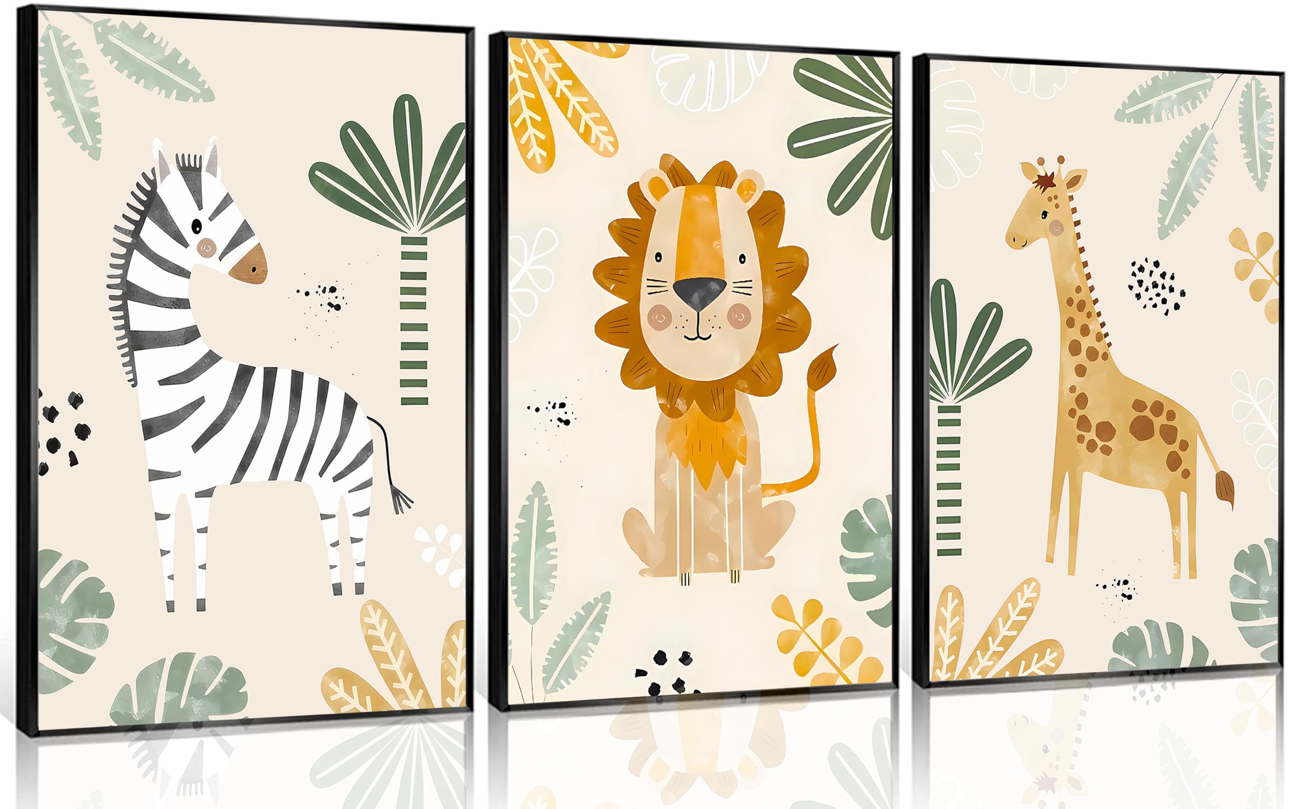 3Pcs Safari Animals Canvas Wall Art Inspirational Animal Lion Giraffe Zebra Poster Print Jungle animal Painting Picture Wall Decor for Nursery Baby