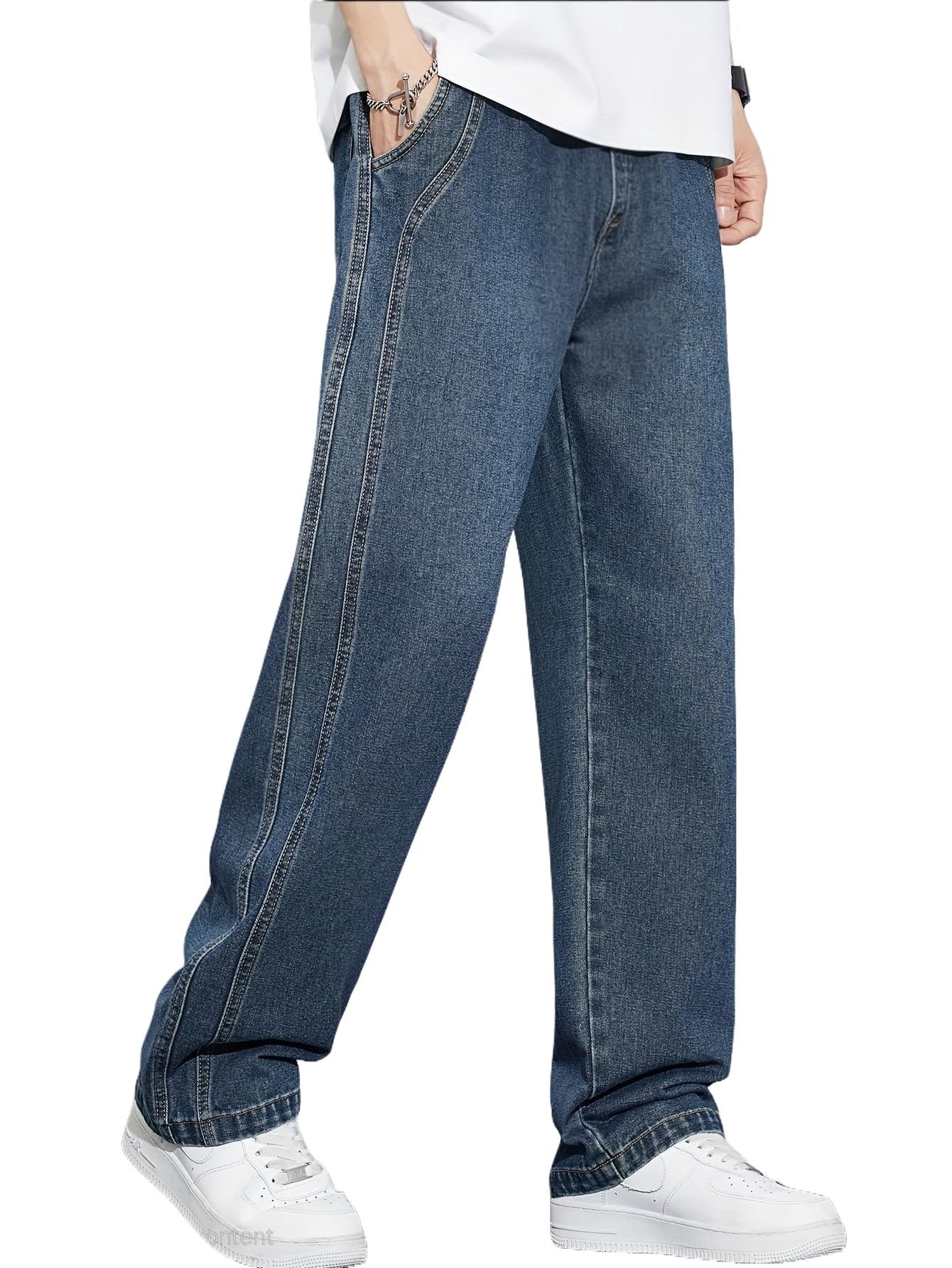 Jeans for Men | Loose Fit Light Wash Denim Pants with Wide Leg Streetwear Style (U13-14)