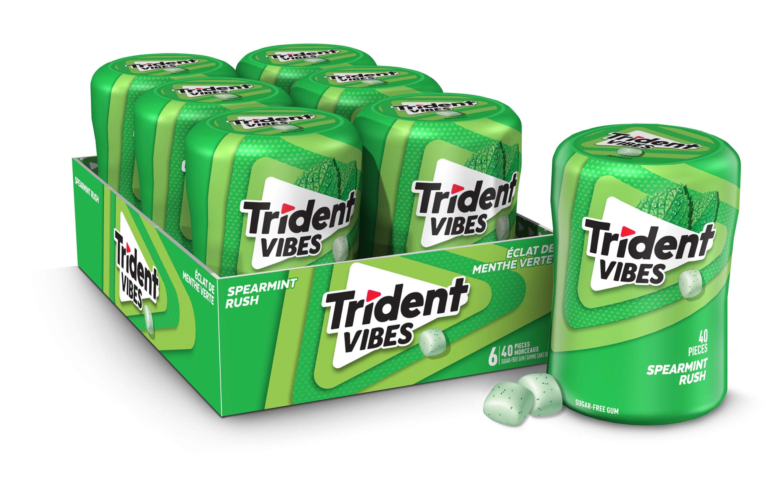 Trident Vibes Spearmint Rush Wave Gum, Chewing Gum, Pack of 6 Bottles