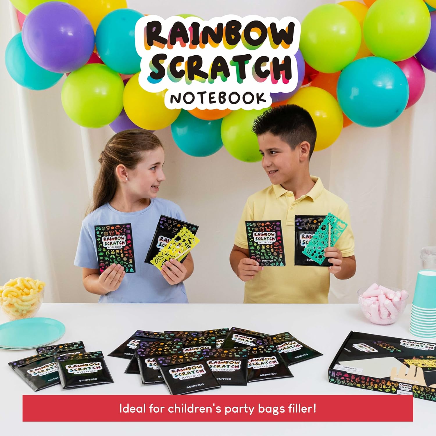 BONNYCO Rainbow Scratch Art for Kids 16 Sets with Notebook, Stencil and Wooden Stylus. Party Favors, Goodie Bags Stuffers for Kids, Classroom Prizes. End of Year Gifts Ages 3 to 12 - Image 8