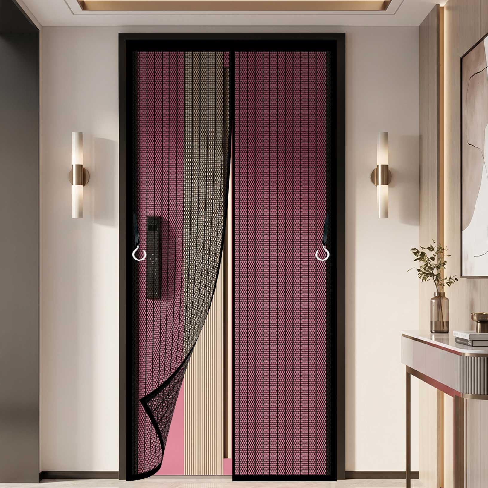 Magnetic Fly Screen Door 96 x 104 cm Heavy Duty Mesh, Magnetic Self-Sealing Cat Door Screen Self Sealing No Gap, Pet-Friendly for Windows Doors Patio, Black