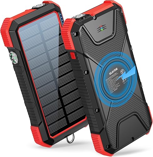 BLAVOR - Cargador portátil solar de 18W, QC 3.0, cargador inalámbrico portátil 10 W7.5 W5 W con 4 salidas y entradas duales, 20,000 mAh, batería