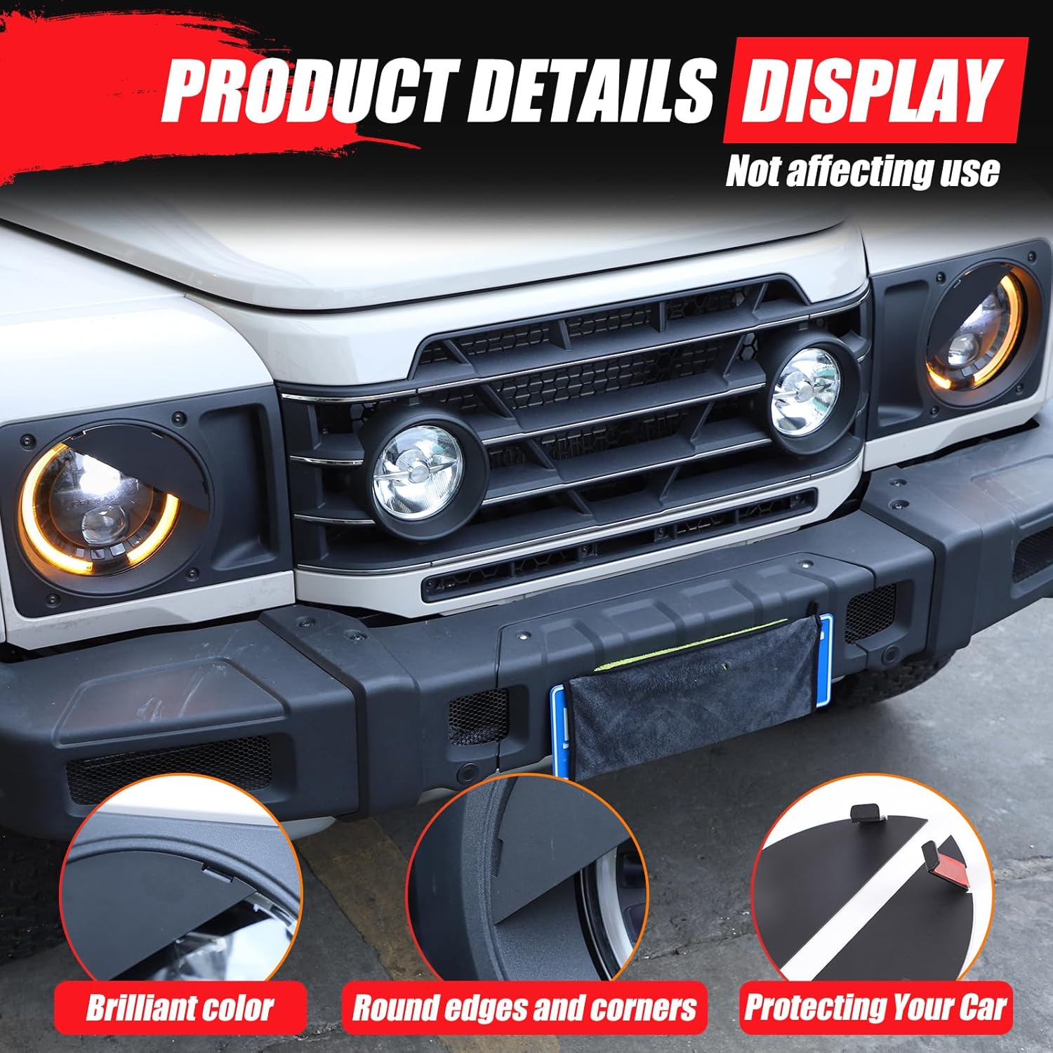 for INEOS Grenadier Accessories Bezels Front Light Headlight Angry Look Style Trim Cover Aluminum Alloy Compatible with INEOS Grenadier 2020-2024 Front Head Lamp Eyelid Cover Trim Sticker
