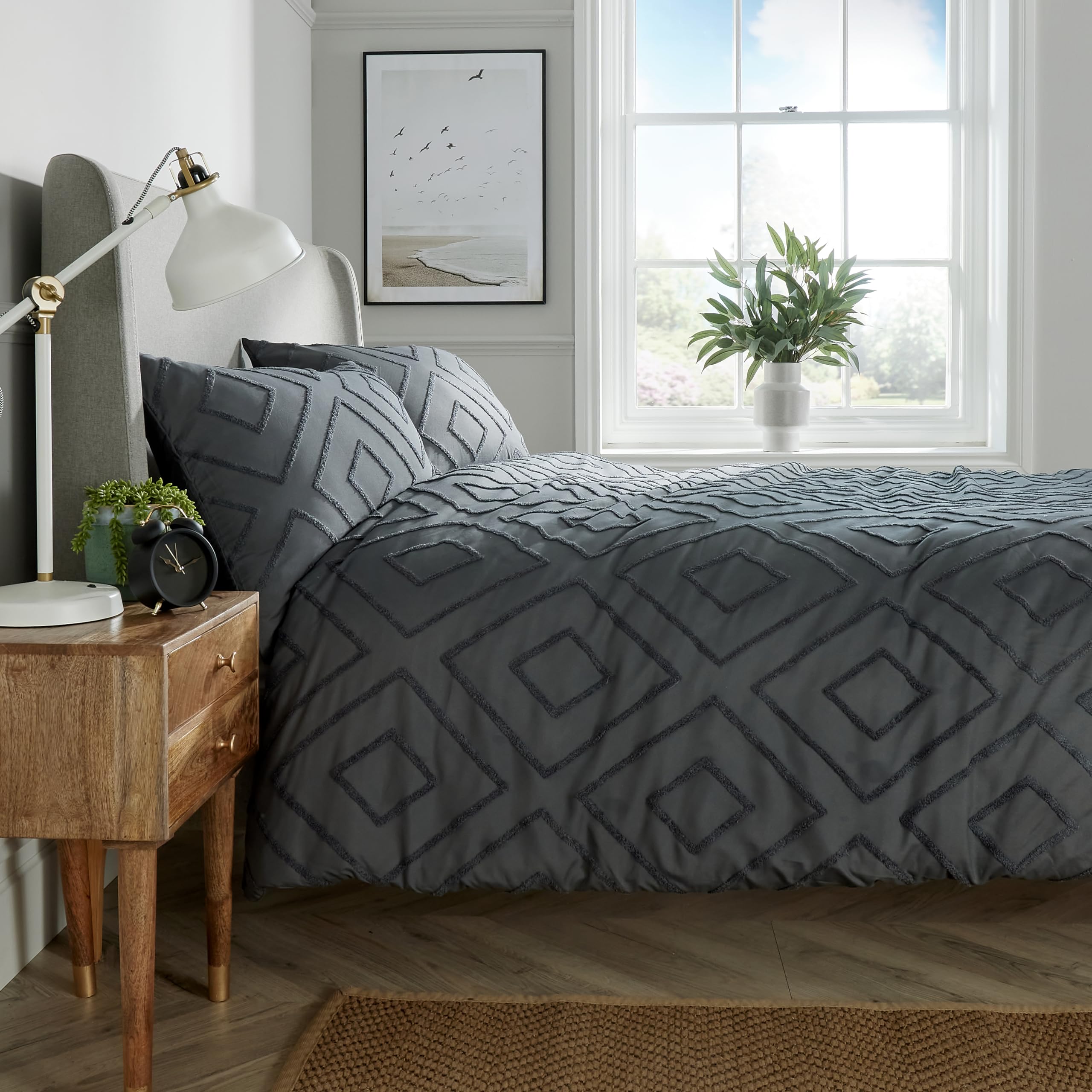 Olivia Rocco Como Duvet Cover Set Luxury Tufted Easy Care Bedding Quilt Cover Sets With Pillowcases, Double Grey