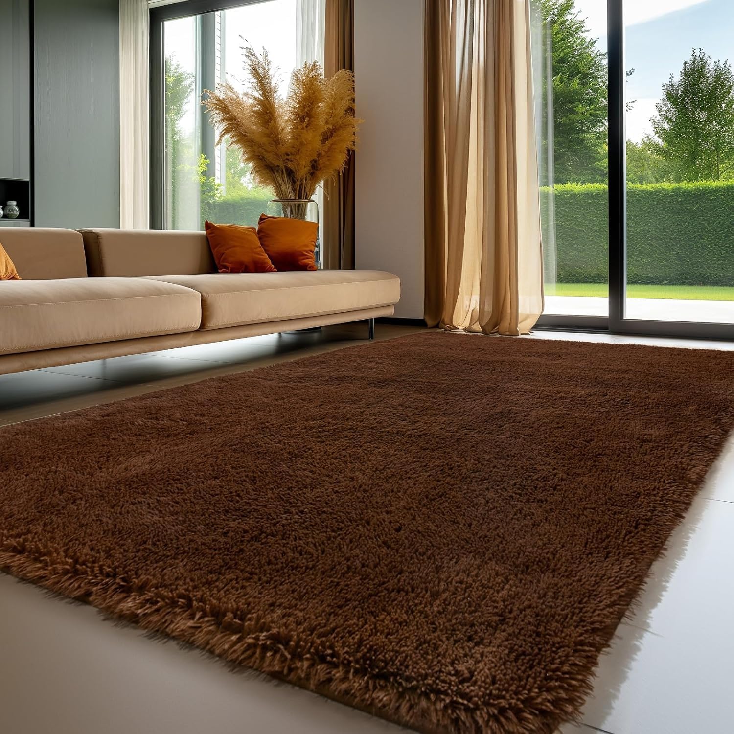 Sour Lemon Rugs Living Room 160x230cm, Brown Area Rugs for Bedroom, Washable Anti Slip Extra Large Shaggy Soft Rug Fluffy Modern Floor Carpets Mat Beside Carpet for Kids Living Room