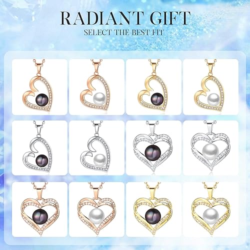 Miniatura 7 de Love Heart Necklace for Women, Inlay AAAAA Flawless AKOYA Seawater Pearls, Gold Plated Singledouble Heart Pearl Necklace Jewelry Mother's Day