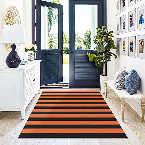 Vista 204 de KILOCOCO Alfombra de rayas beige de 2.3 x 3.6 pies para interiores y exteriores, alfombra tejida a mano de algodón lavable a rayas para puerta Rayas