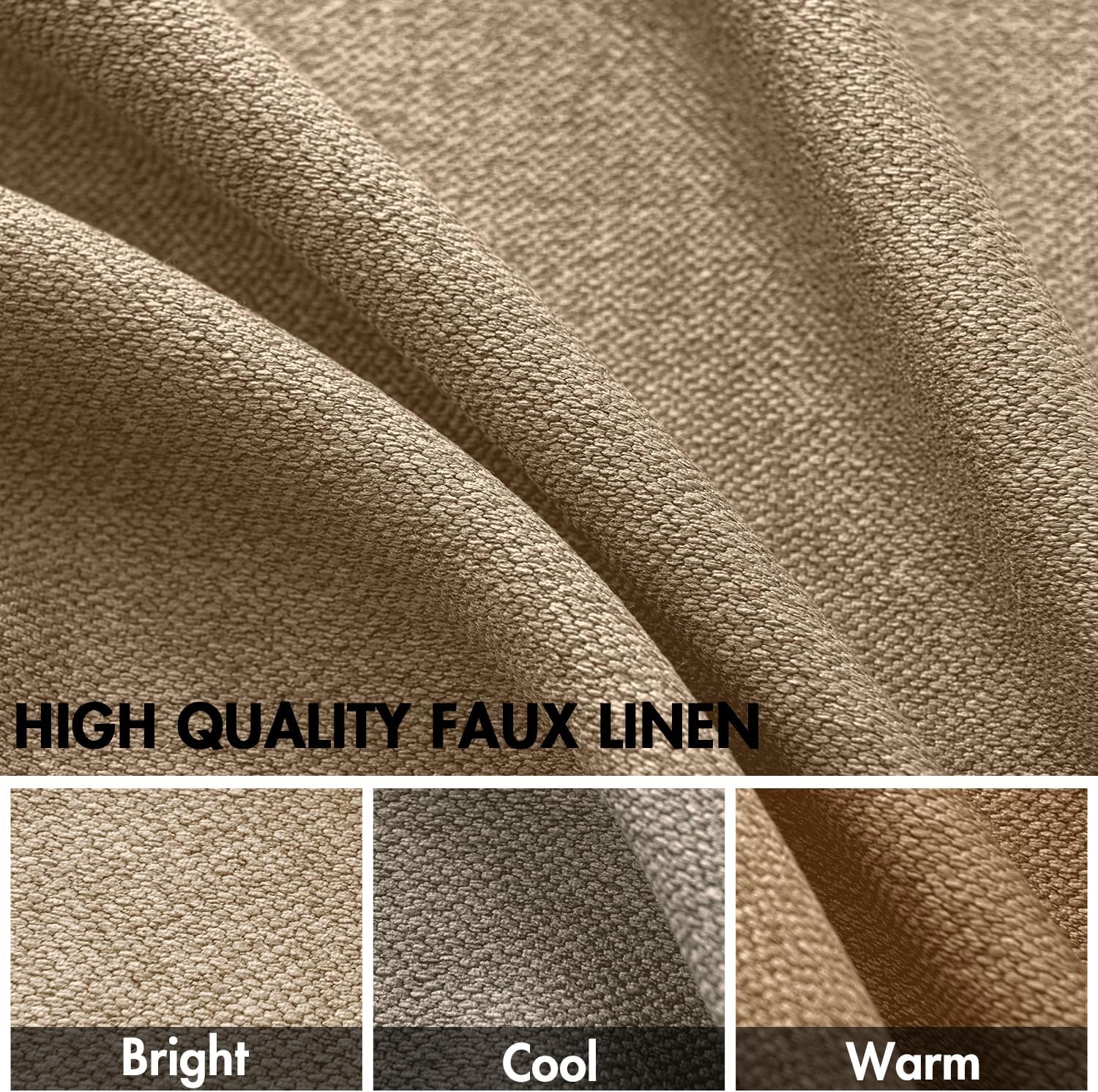 MIULEE Khaki Faux Linen Blackout Curtain 84 Inch Long 2 Panels Set Rod Pocket/Back Tab/Pinch Pleated Room Darkening Textured Black Out Track Drapes for Bedroom Living Room