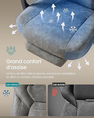 SONGMICS Chaise de Jeu, Chaise d'Ordinateur, Ergonomique, avec Repose-Pieds, Coussin de Tête Ajustable, Support Lombaire, Capacité de Charge de 150 kg, Gris Ardoise OBG077G01 - 4