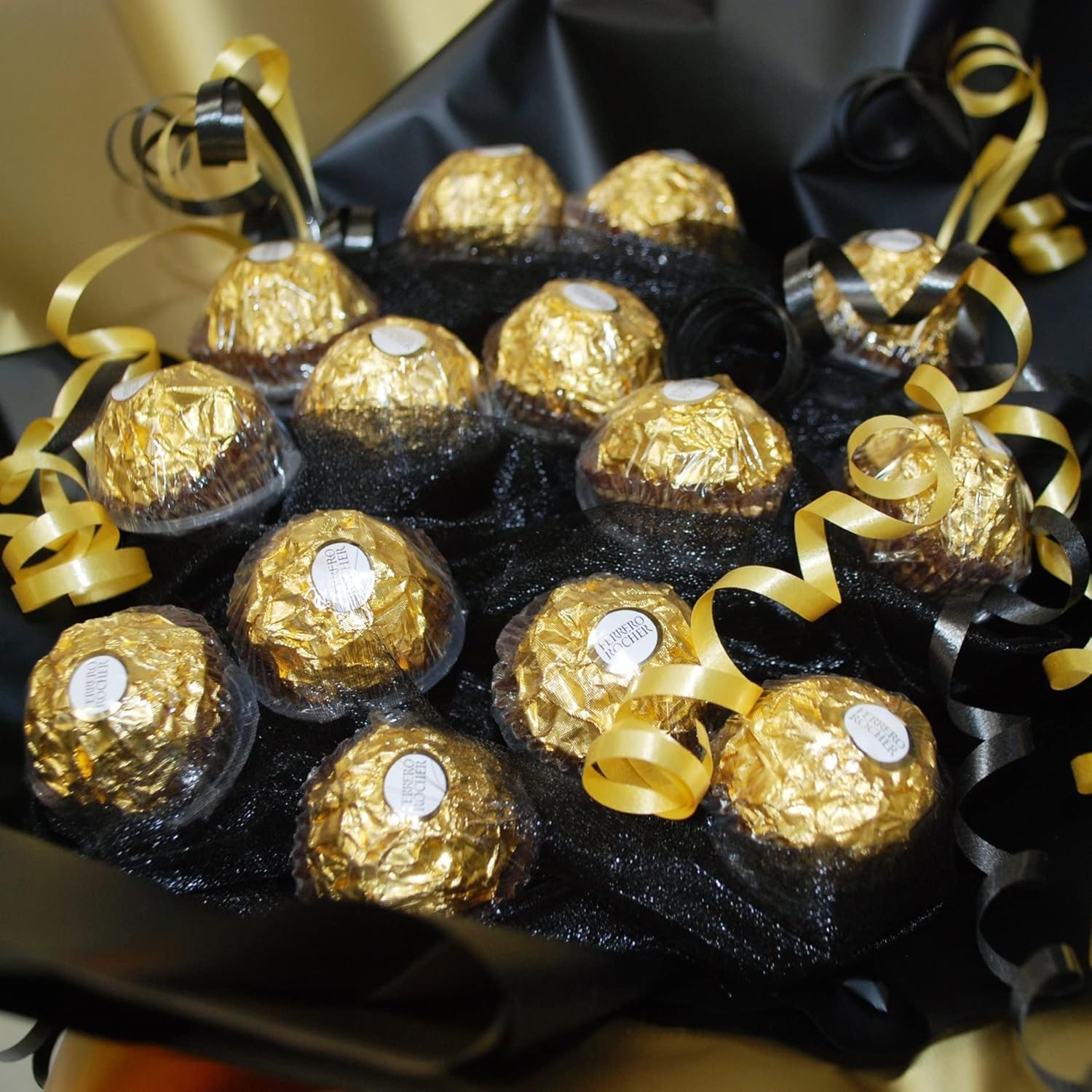 Personalized Chocolate Candy Hamper Gift Bouquet Made With FERRERO (black & gold)