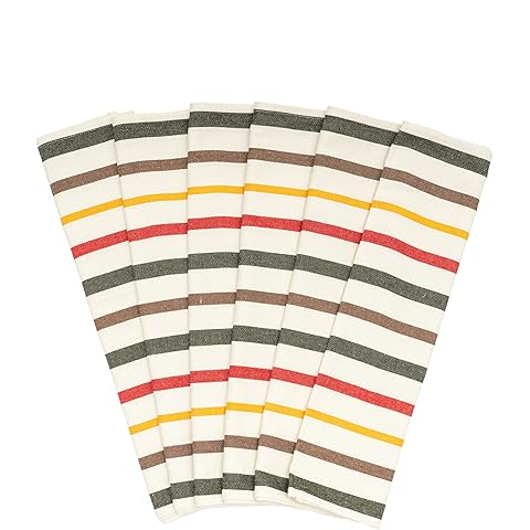 Fall Colors Striped Kitchen Towels - 6 Pack, 100% Cotton, 30