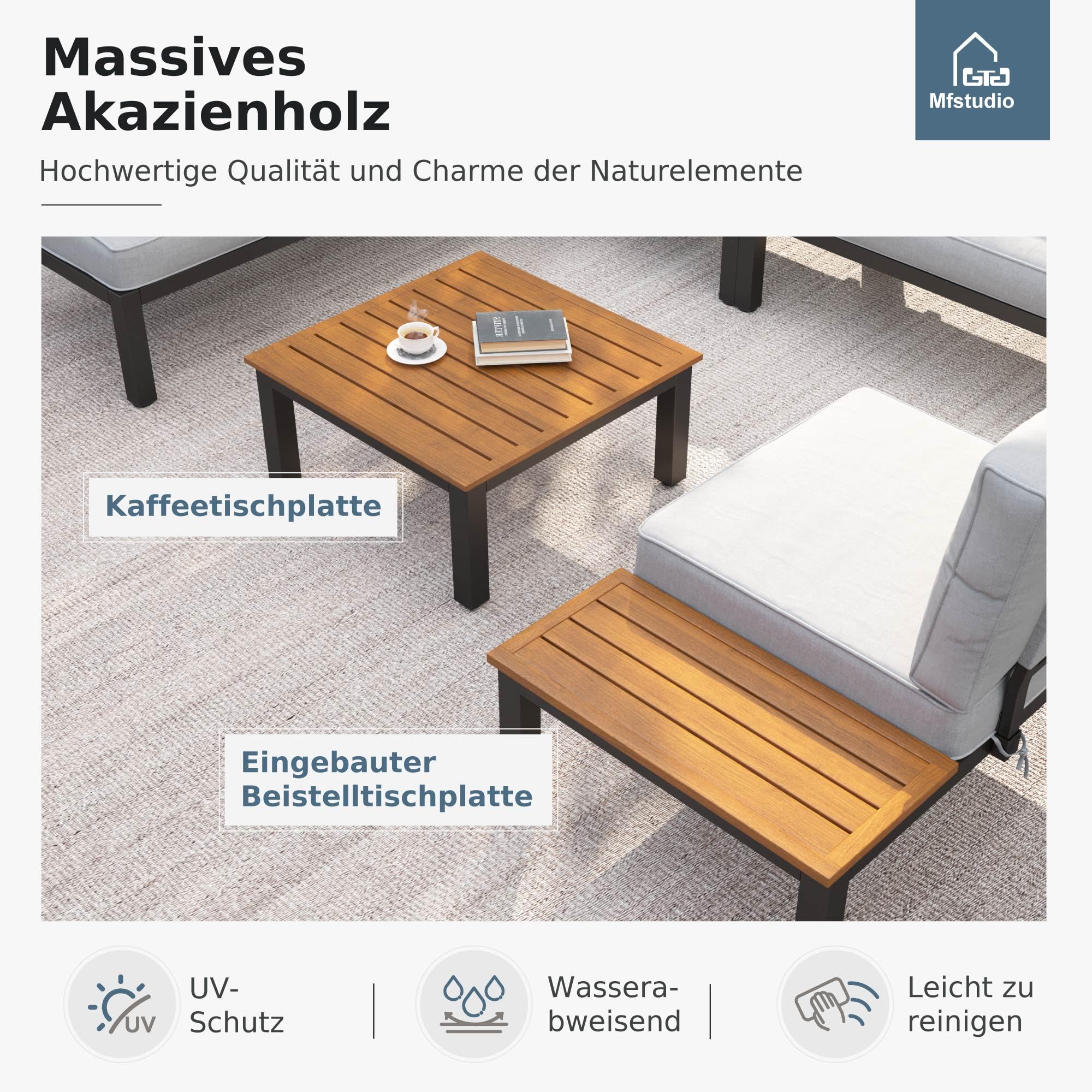 MFSTUDIO Gartenmöbel Set, Lounge Möbel Outdoor, Terassenmöbel mit Couchtisch und Abnehmbarem Kissen, Outdoor Sitzgruppe Set mit Einzelner Stuhl, Doppelstuhl, Beistelltisch, Tisch, frei kombinierbar