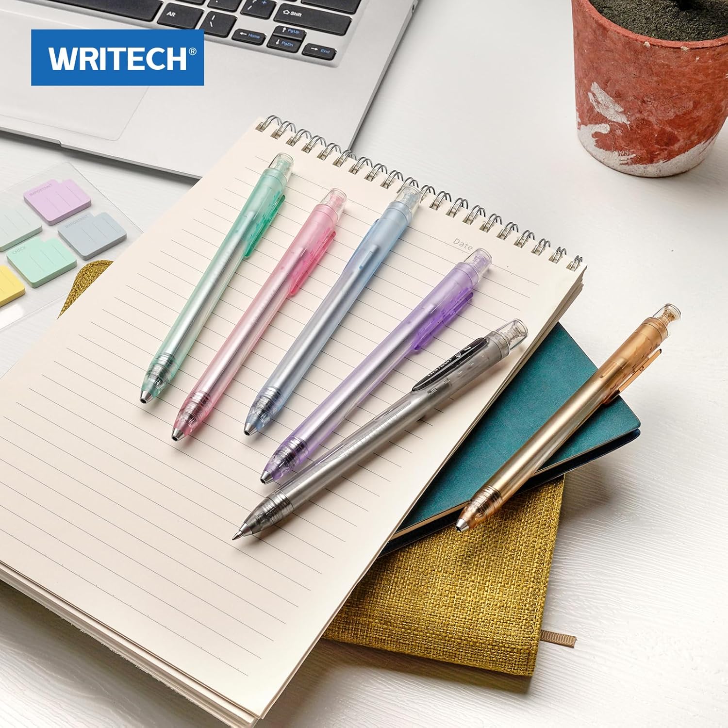 WRITECH Twist Gel Ink Pens: Multicolor Medium Point 0.7mm 6ct Low Center of Gravity Rotatable Pen No Smear Silent Click Space Up Gel Galaxy - Image 5