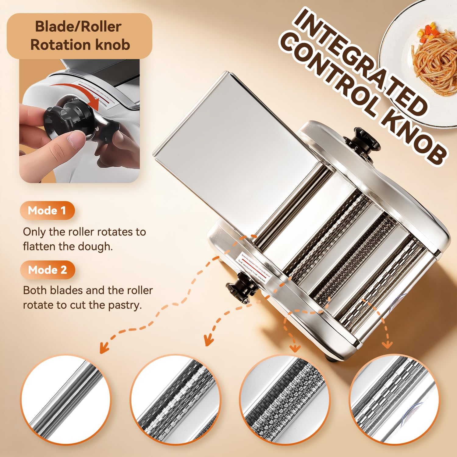 Moongiantgo Nudelmaschine Elektrische, Edelstahl Nudelmaker, Pastamaschine mit 3 Klingen von 1,5 mm, 4mm und 9 mm, 9-Stufige Dickeinstellung 0,3-3 mm für Nudeln,Fettuccine,Tagliolini,Ravioli,Dumpling