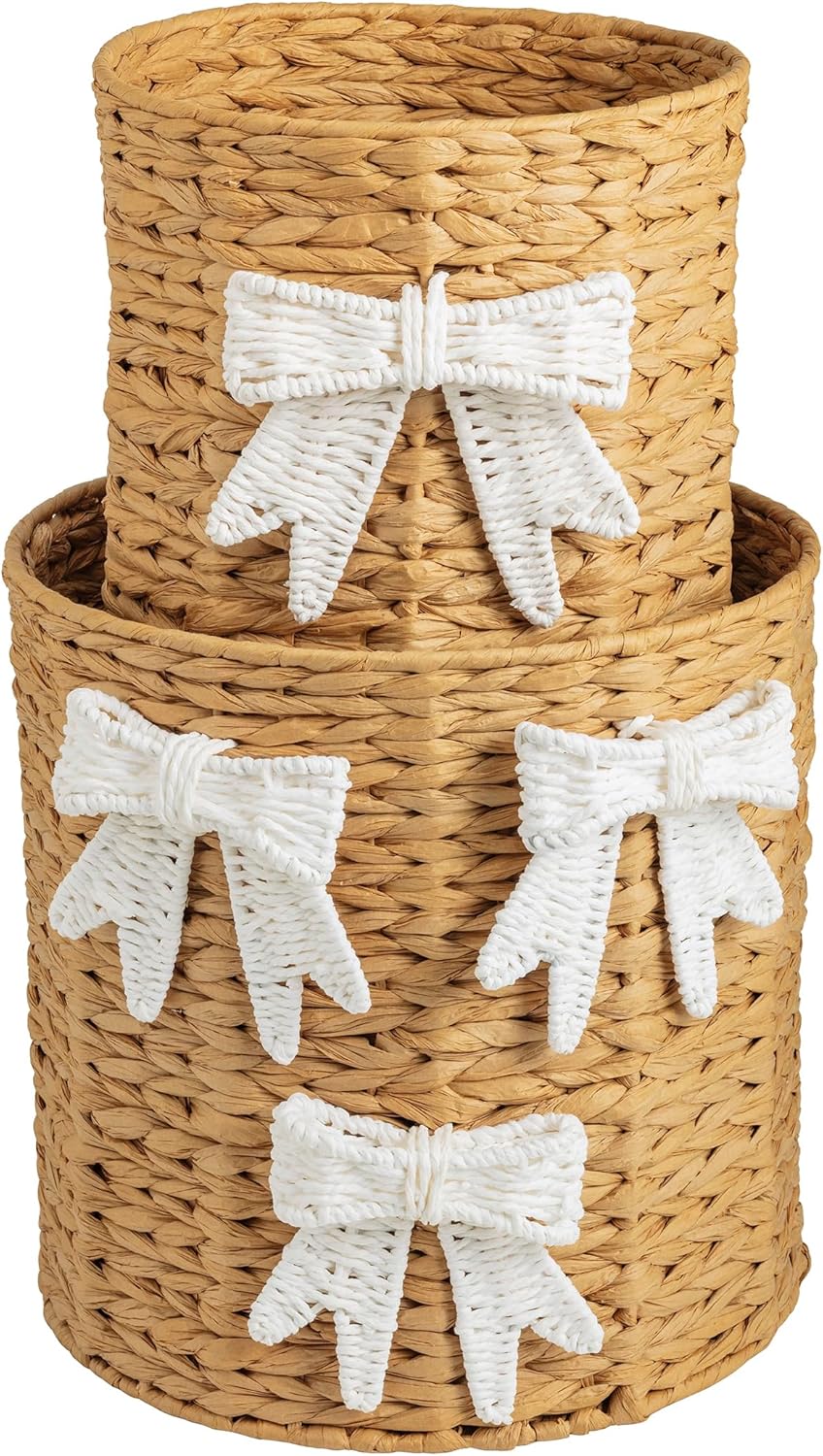 Mud Pie Water Hyacinth Woven Bow Basket Set of Two