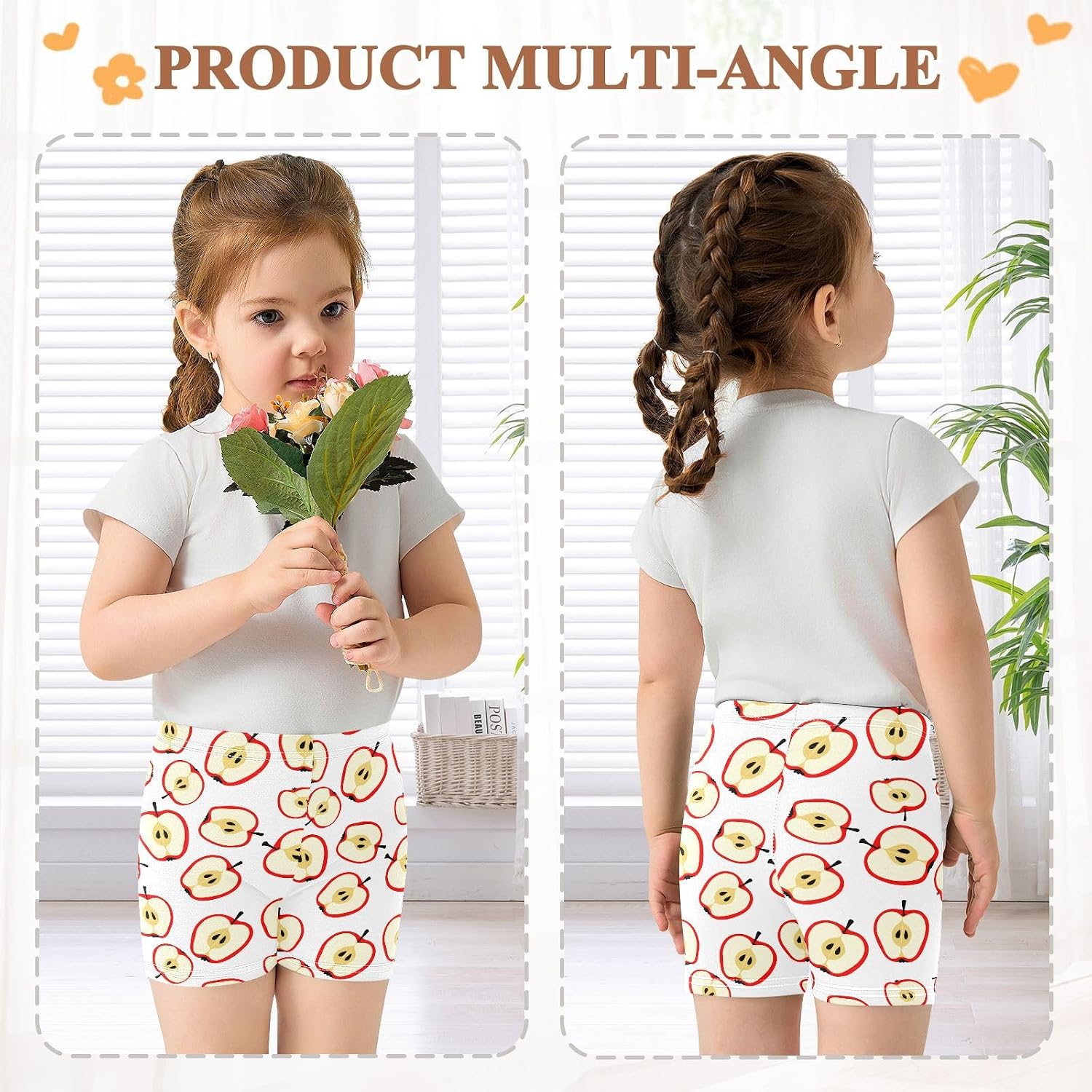 Fruit White Girls Bike Shorts Toddler Soft Cotton Under Dress Cartwheel Shorts