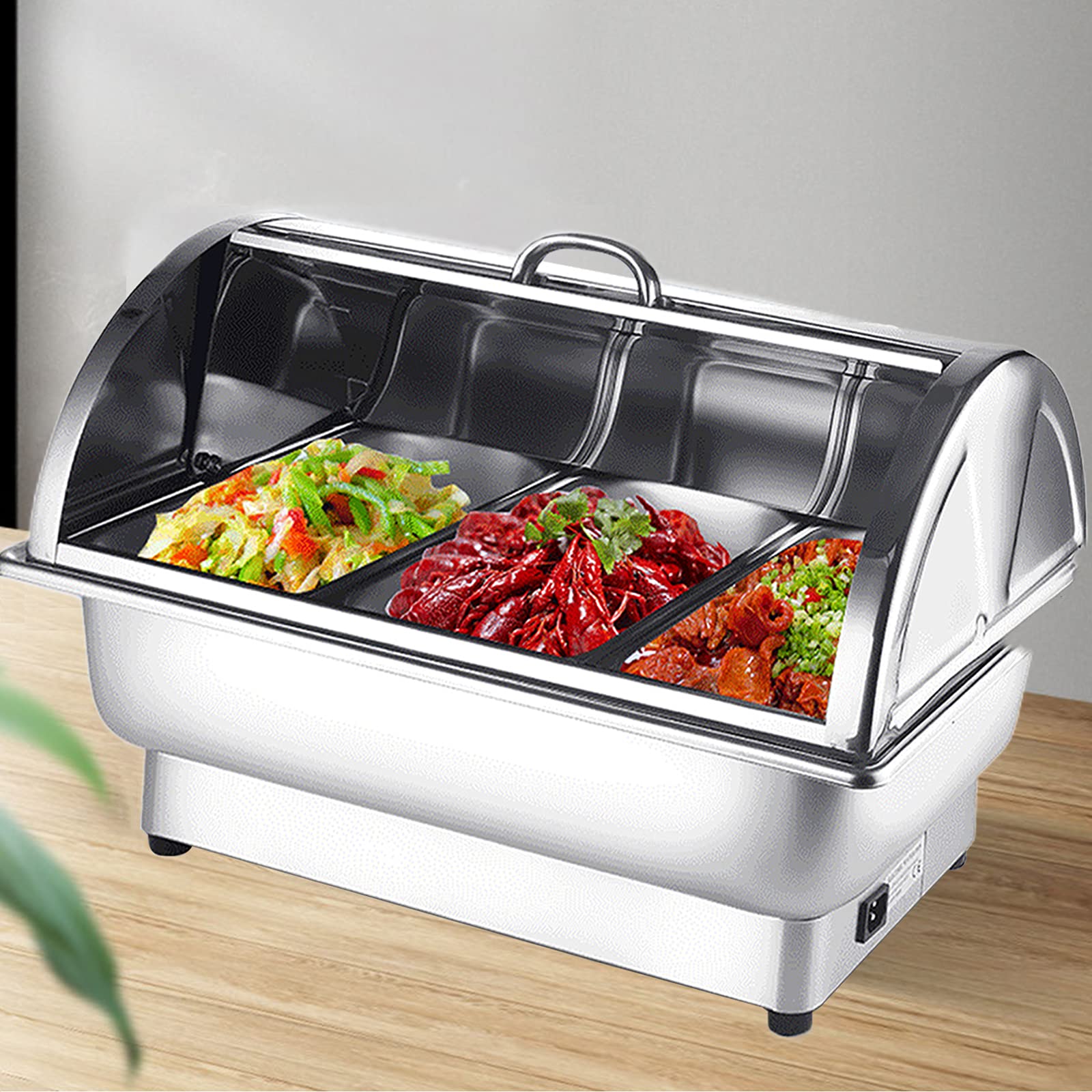 Set di scaldavivande in acciaio inox, scaldavivande con coperchi, copertura visiva in policarbonato per uso alimentare, GN 1/2, ideale per feste e ristoranti