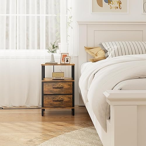 Miniatura 8 de TUTOTAK Mesa auxiliar con estación de carga, mesa auxiliar con 2 puertos USB y tomacorrientes, mesita de noche con cajón de tela, juego de 2, mesa