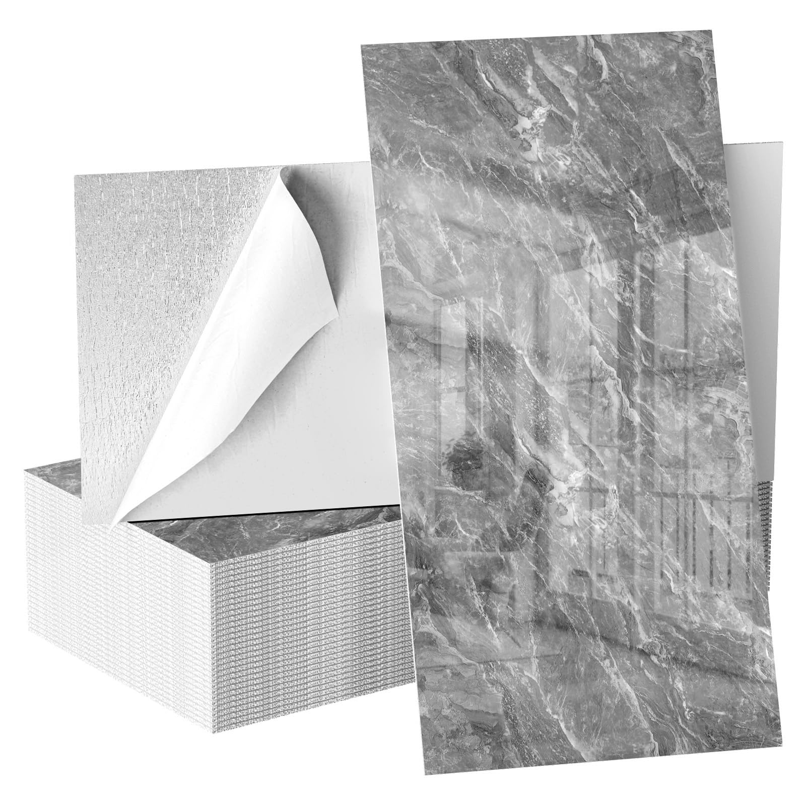 Dark Gray Peel and Stick Marble Tile Stickers, 30 x 60 cm Large Self Adhesive Wall Tiles, 40 Pack PVC Marble Tile Decals for Kitchen Backsplash Bathroom Wall Decor, Water Resistant Removable Tile Film