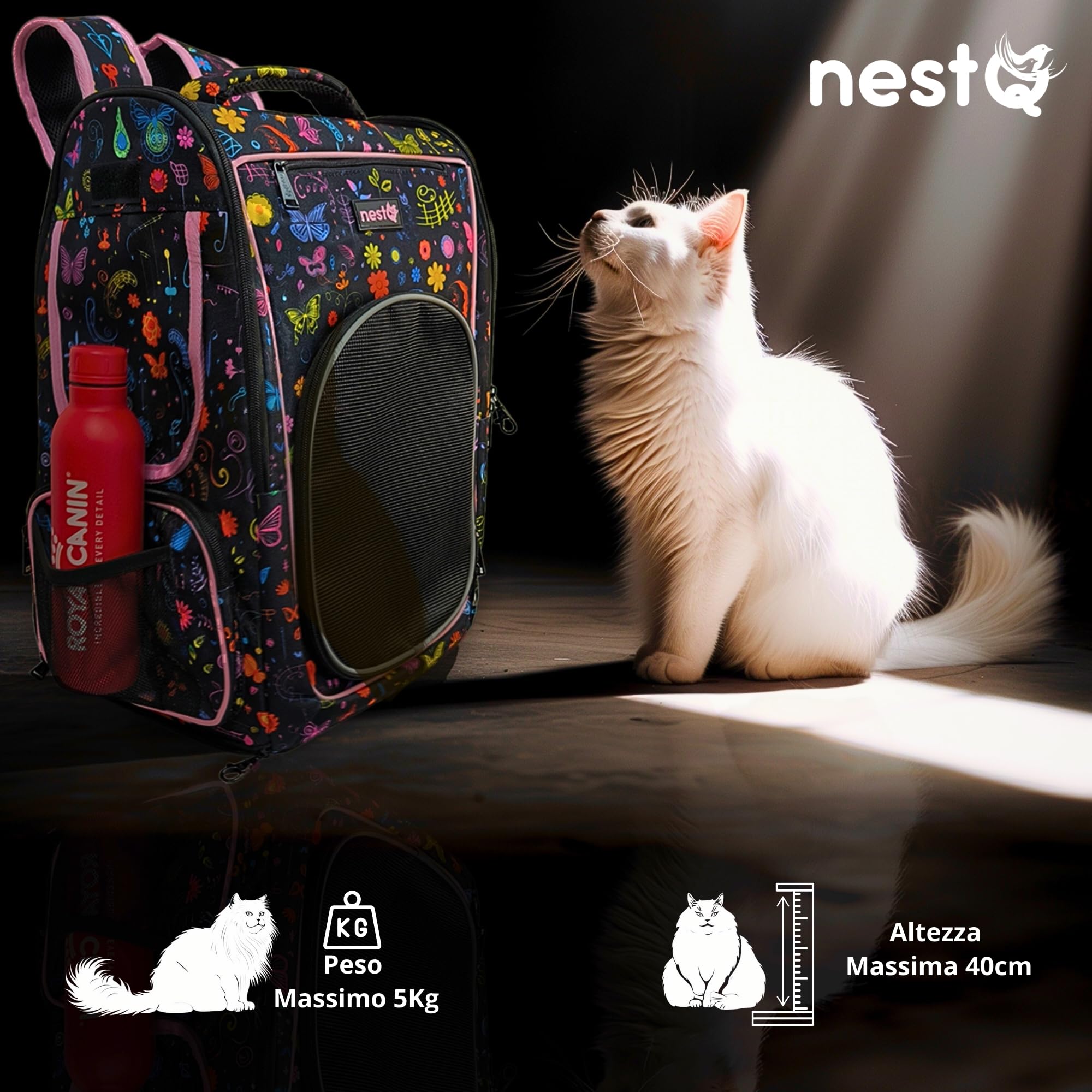 Zaino Porta Animali per Cani e Gatti,Max5kg,Trasportino Ergonomico con Ventilazione,Imbottito e Resistente,Ideale per Viaggi,Paseos Passeggiate e Avventure