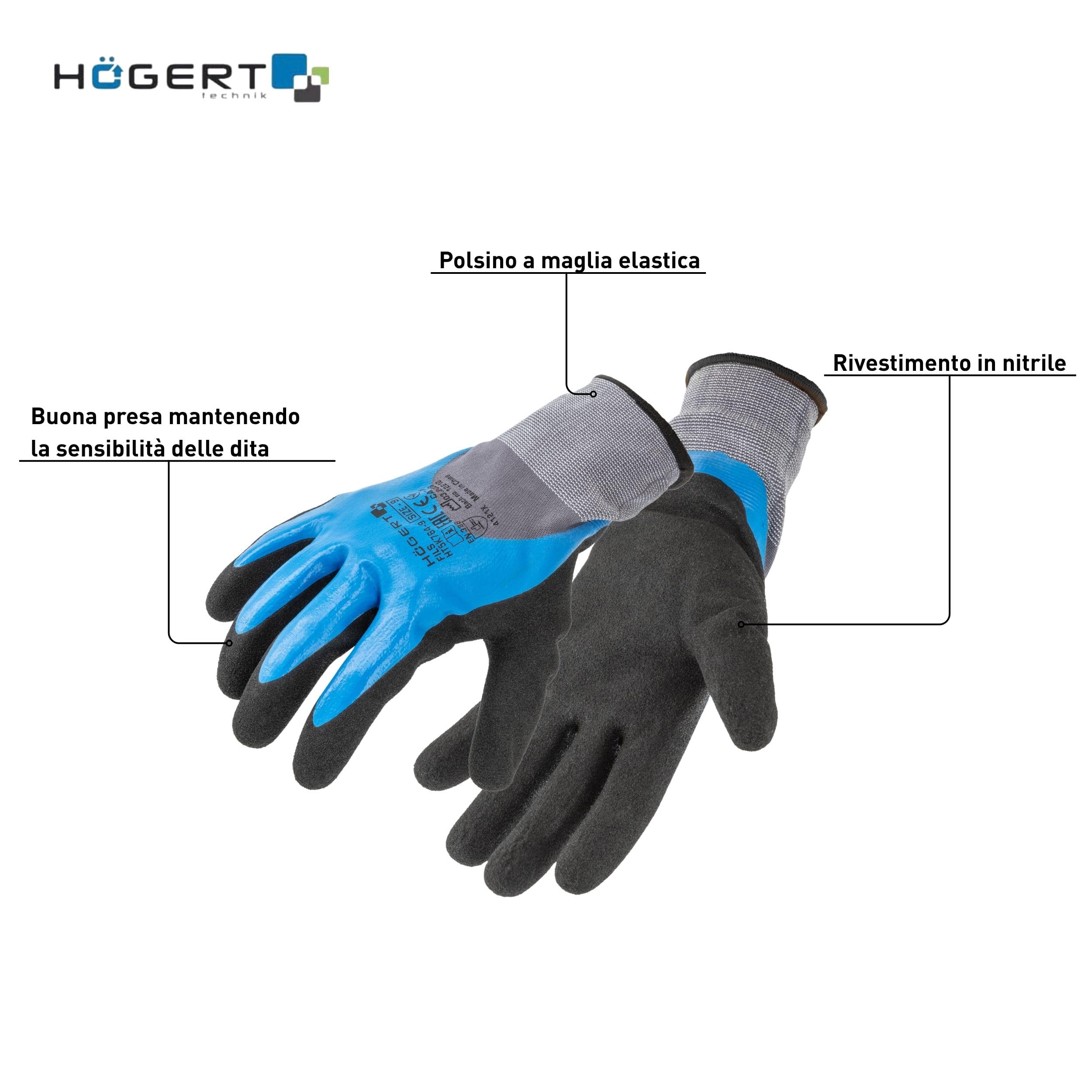Högert Technik Guanti protettivi rivestiti in nitrile GLAN, bianco/grigio