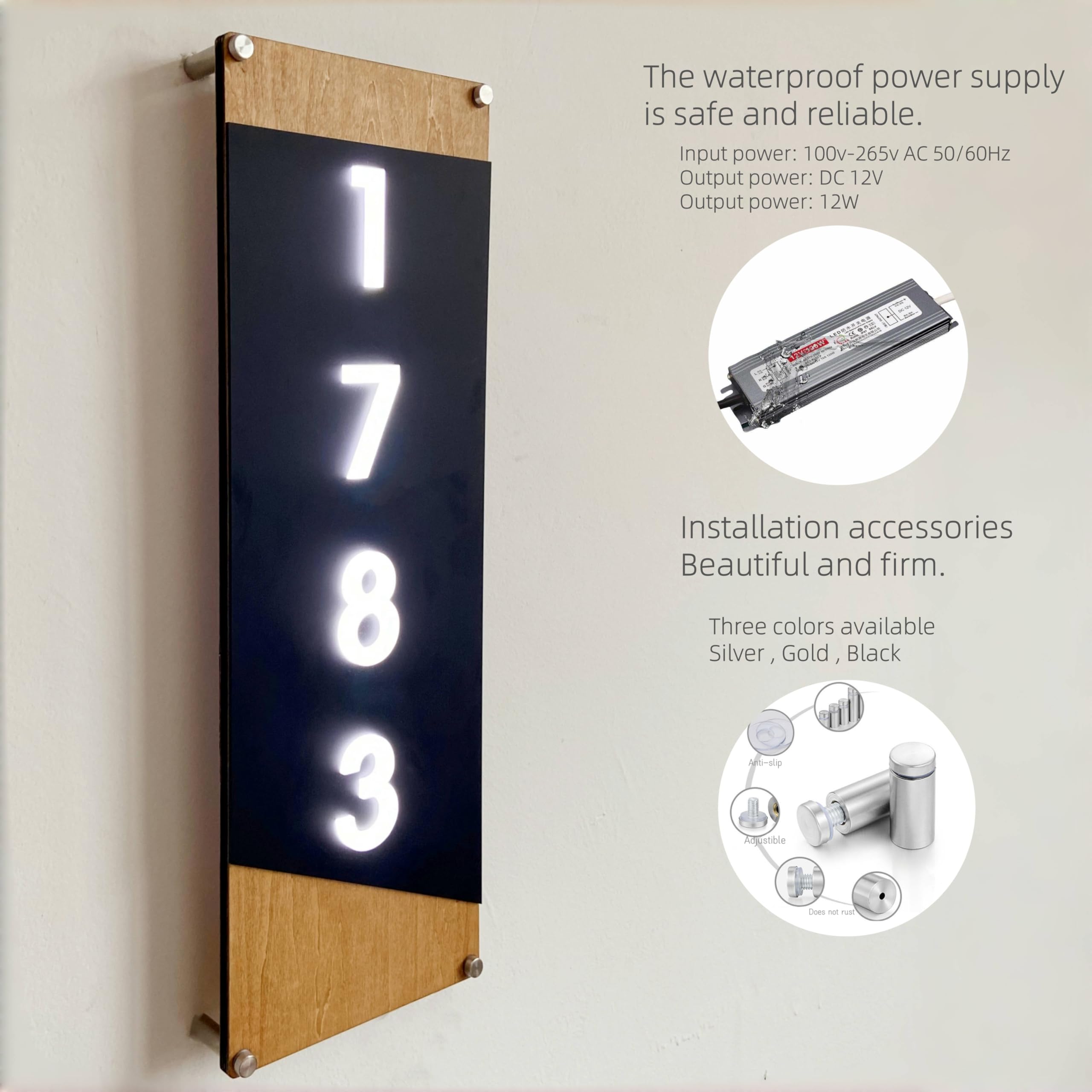 Hausnummer mit LED-Licht, personalisiertes Acrylholz für den Außenbereich, beleuchtete Adressschilder für Zuhause, dekoratives Hausnummernschild, wasserdicht und langlebig