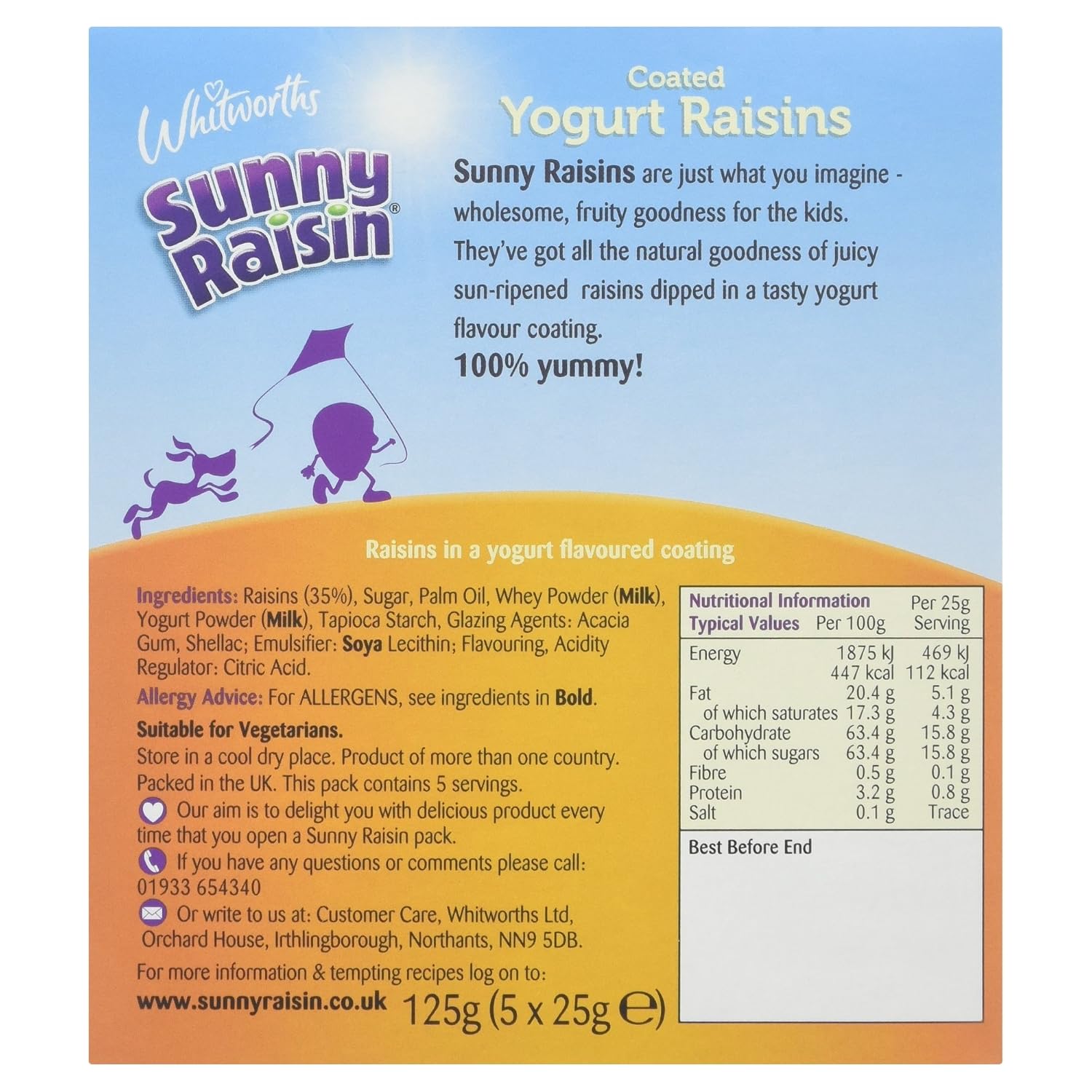 Whitworths Sunny Raisin Coated Yogurt Raisins, 125 g