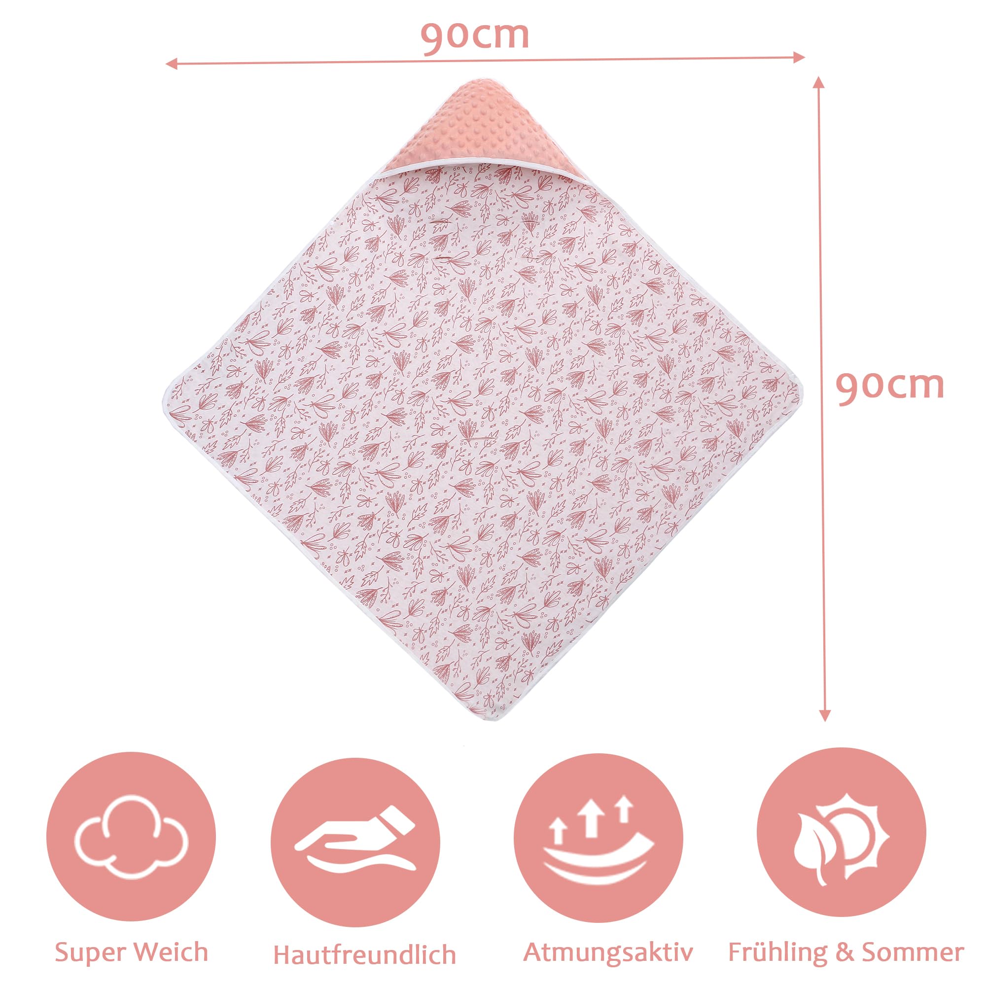 Couverture enveloppante pour nacelle, poussette, douillet, 90 x 90 cm, 100 % coton, couverture toutes saisons, universelle pour siège auto, buggy, rose