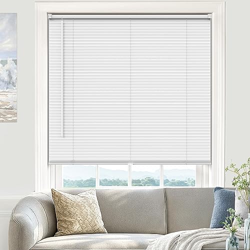 100% Privacy L-Shaped Blades Mini Blinds for Indoor Windows 1" Vinyl Cordless Window Blinds for Home, for Window Size 20" W × 36" H (Blinds Size 19 5/8" W × 36" H) White