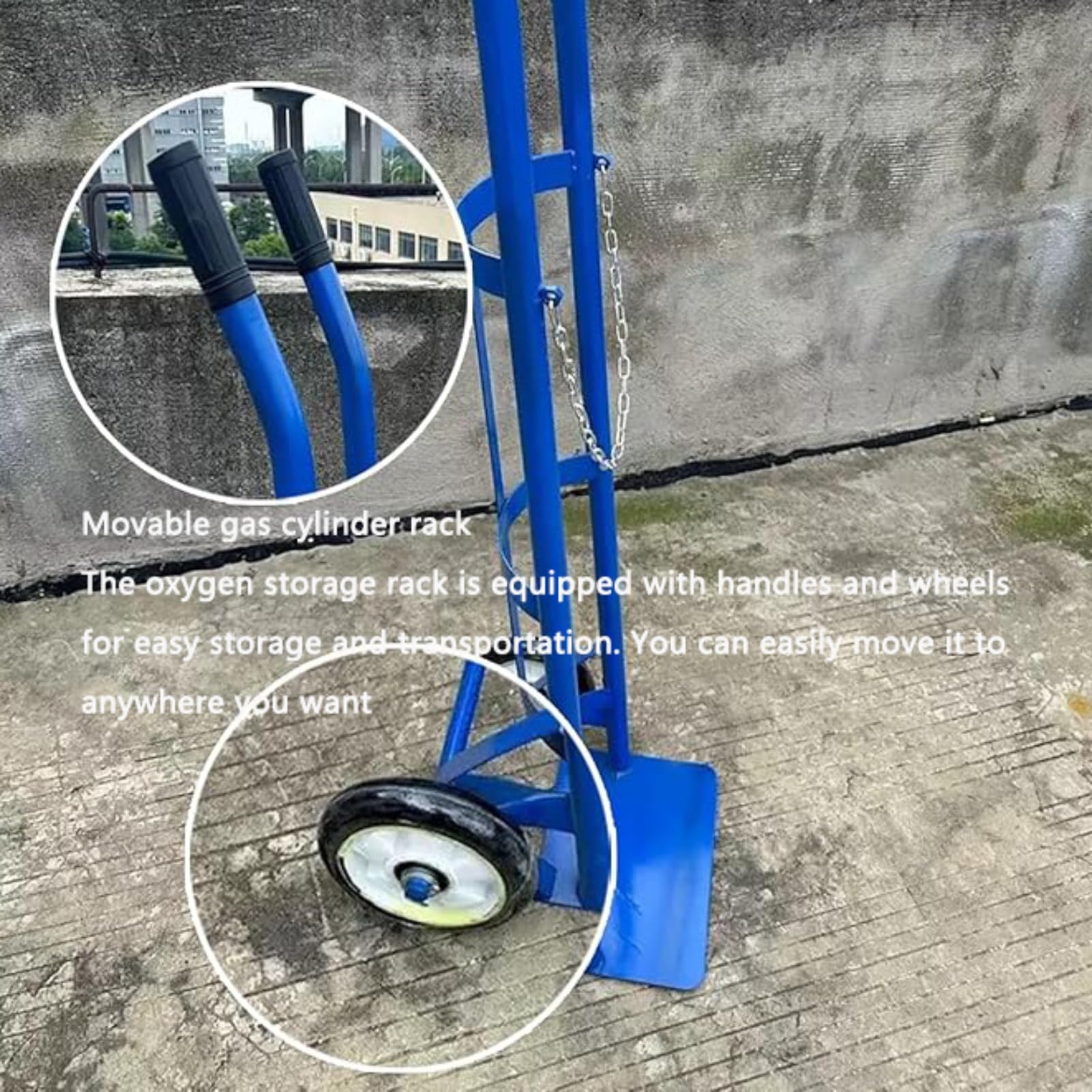 Carro de Acero Inoxidable con Ruedas para bombonas de oxígeno - Soporte móvil para bombonas de oxígeno de 40 litros, para Uso hospitalario, diseño Azul Duradero y Ligero.
