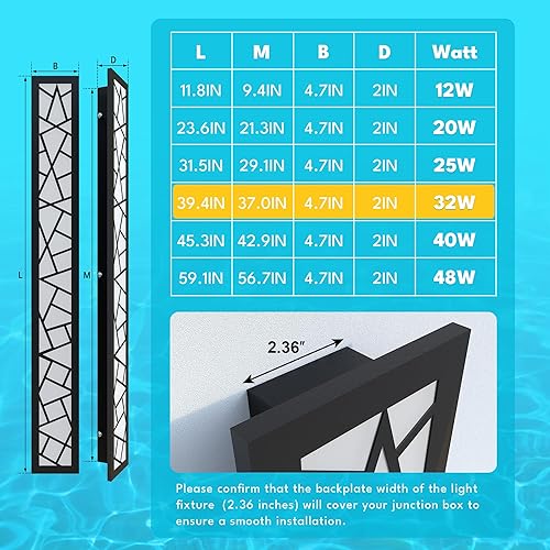 Miniatura 2 de Luces de pared al aire libre 39.4 pulgadas moderno al aire libre apliques de pared LED largos apliques de pared negro luz frontal porche luz