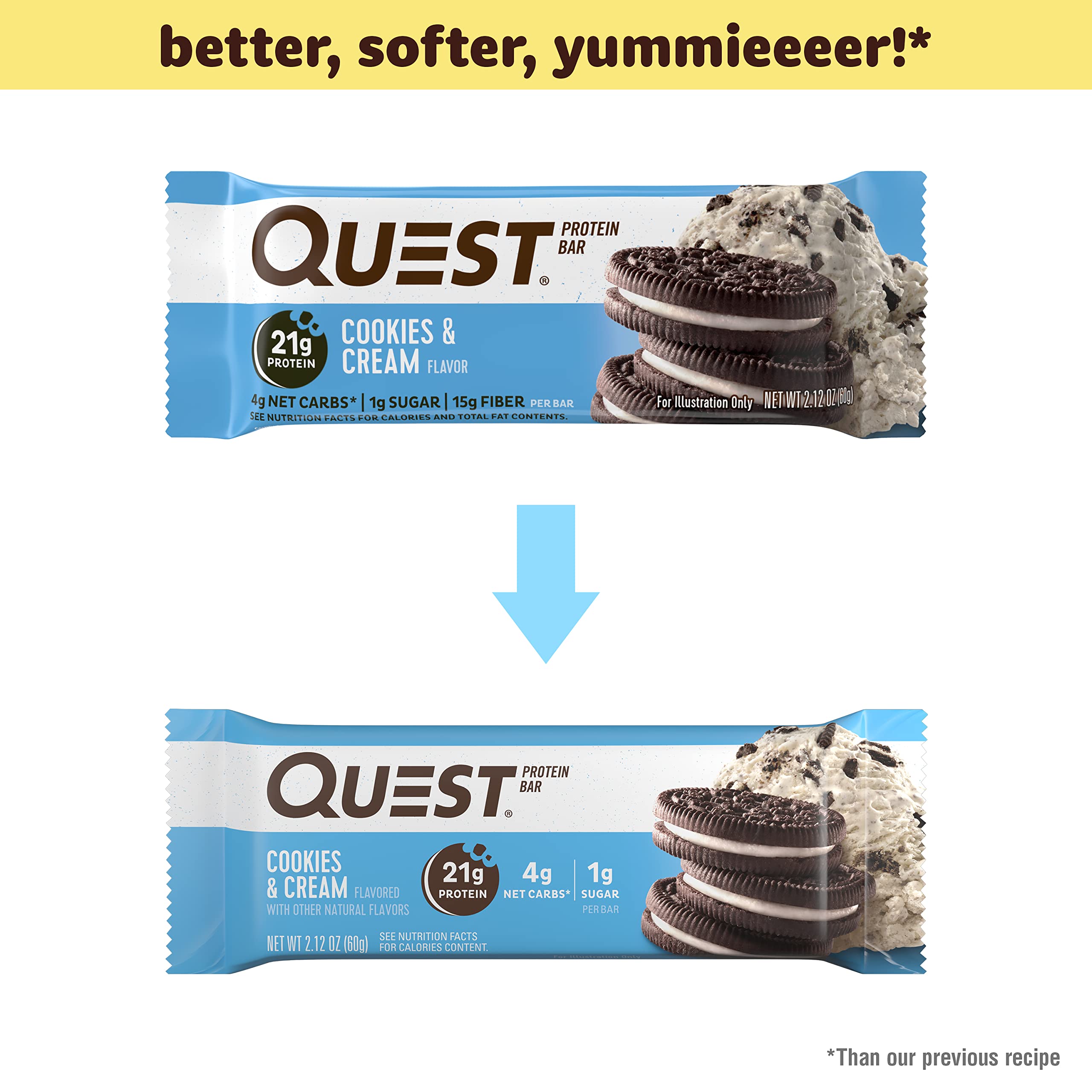 Quest Nutrition Cookies & Cream Protein Bars, High Protein, Low Carb