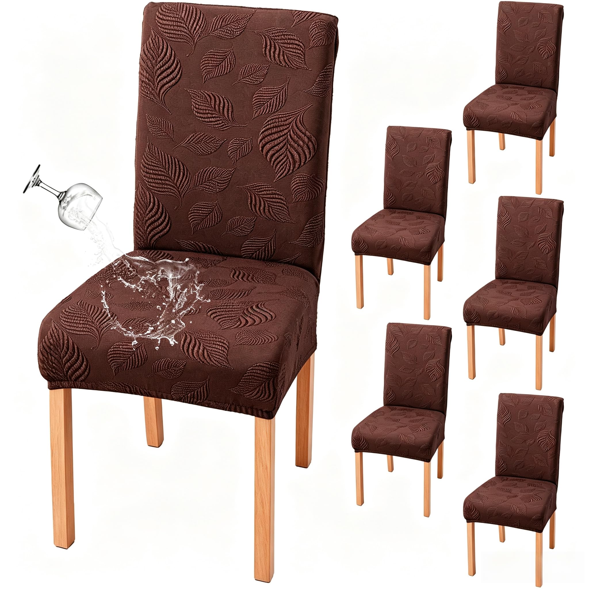 Genina Waterproof Dining Chair Cover Set of 6,Kitchen Chair Cover,Chocolate