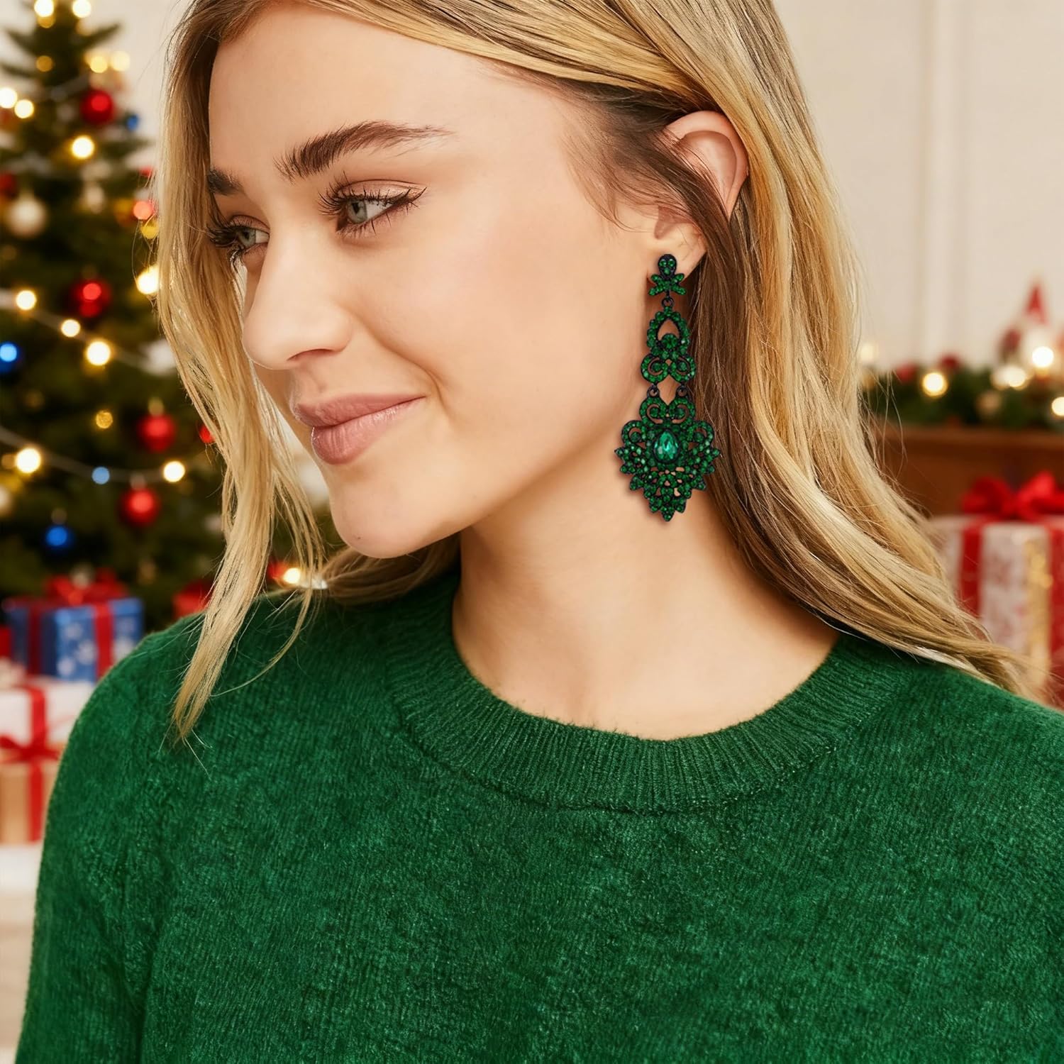 Flyonce Bridal Crystal Vintage Style Art Deco Chandelier Dangle Earrings for Women, Wedding Jewelry - Image 2