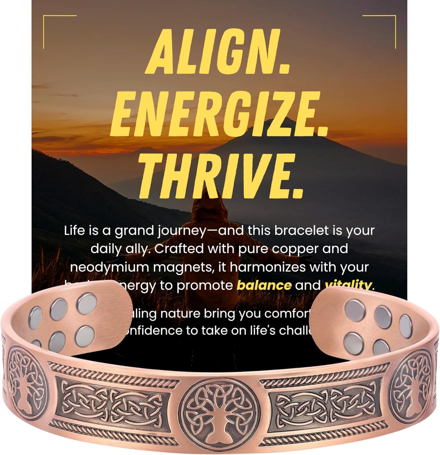 Copper Bracelet Cuff for Men Women, Ultra Strength Magnetic Bracelet with 3,800 Gauss Magnets, 99.99% Pure Solid Copper Jewelry Gift, Includes Gift Box, Jewelry Cloth, Blank Blessing Card