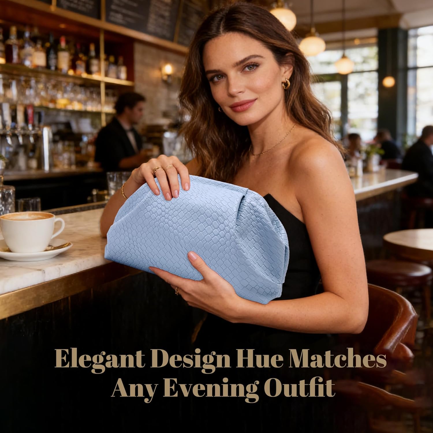 BOYATU Travel Makeup Bags for Women: Elegant Evening Woven Vegan Leather Make up Bag Clutch – 3 Pcs Set Large Capacity Compact Cosmetic Organizer for Purse, Ideal Bridesmaid Gift (Silvery Blue)