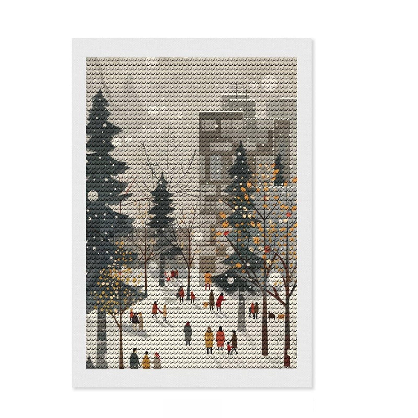 Junmoney Christmas01 DIY Diamond Art Canvas Kit 8"x12", for Adults, Full Kit Included, Cosy Home Accent, Festive Craft Gift