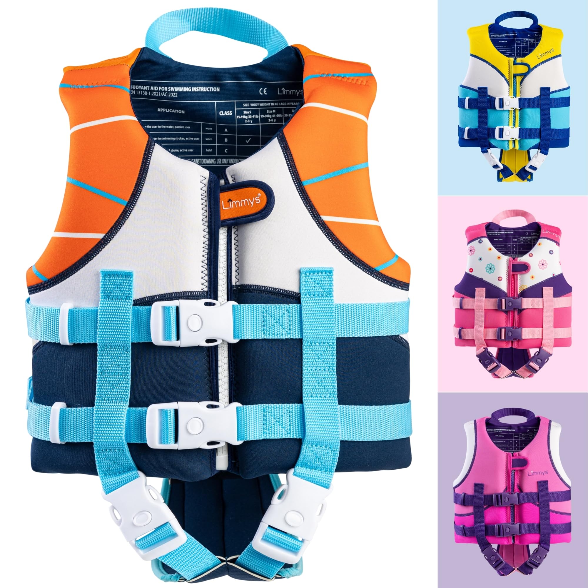 Limmys Premium Kids Swim Vest – Toddler Swim Jacket and Buoyancy Swimming Aid – Modern Design Swimming Vest for Boys and Girls – Innovative Safety-First Features