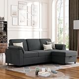 Vongrasig Convertible Sectional Sofa Couch&comma; 3 Seat L Shaped Sofa with Removable Pillows Soft Corduroy Fabric Small Couch Mid Century for Living Room&comma; Apartment and Office &lpar;Gray&rpar;