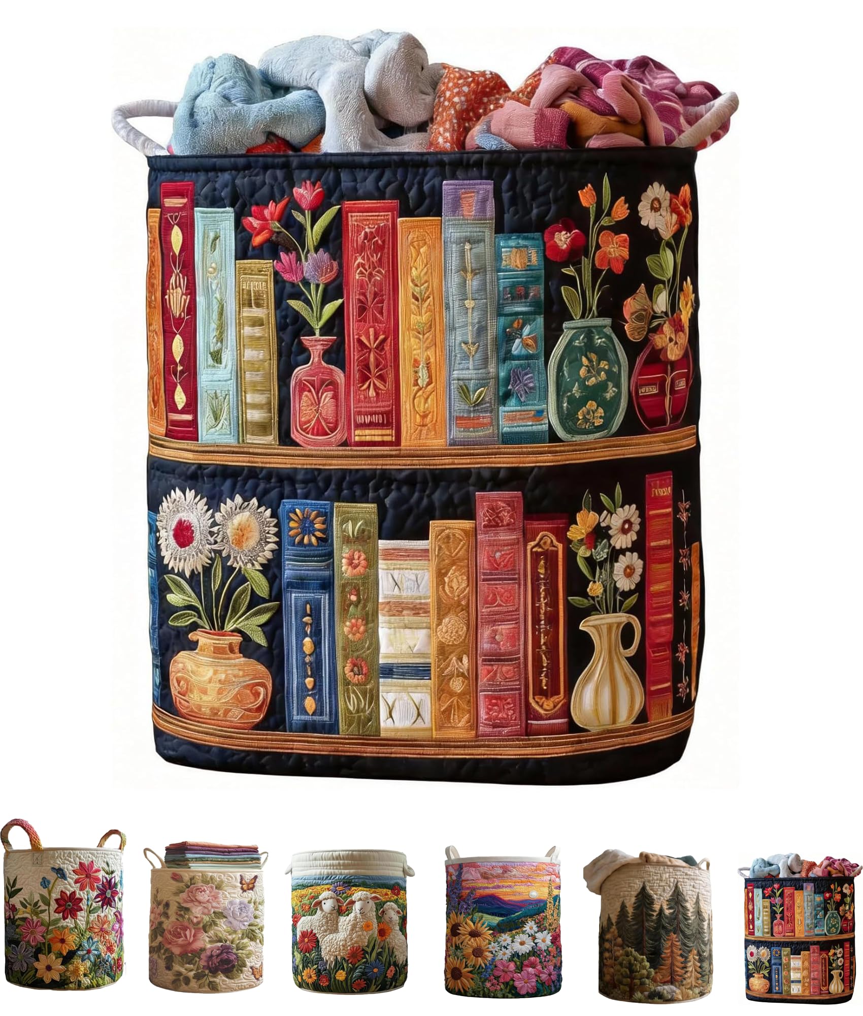 Quilted Laundry Basket, Foldable Laundry Hamper with Handles, Cute Boho Quilted Storage Basket for Blankets Toys Book and Clothes Versatile Storage (A, L 20in*28in) — view 11
