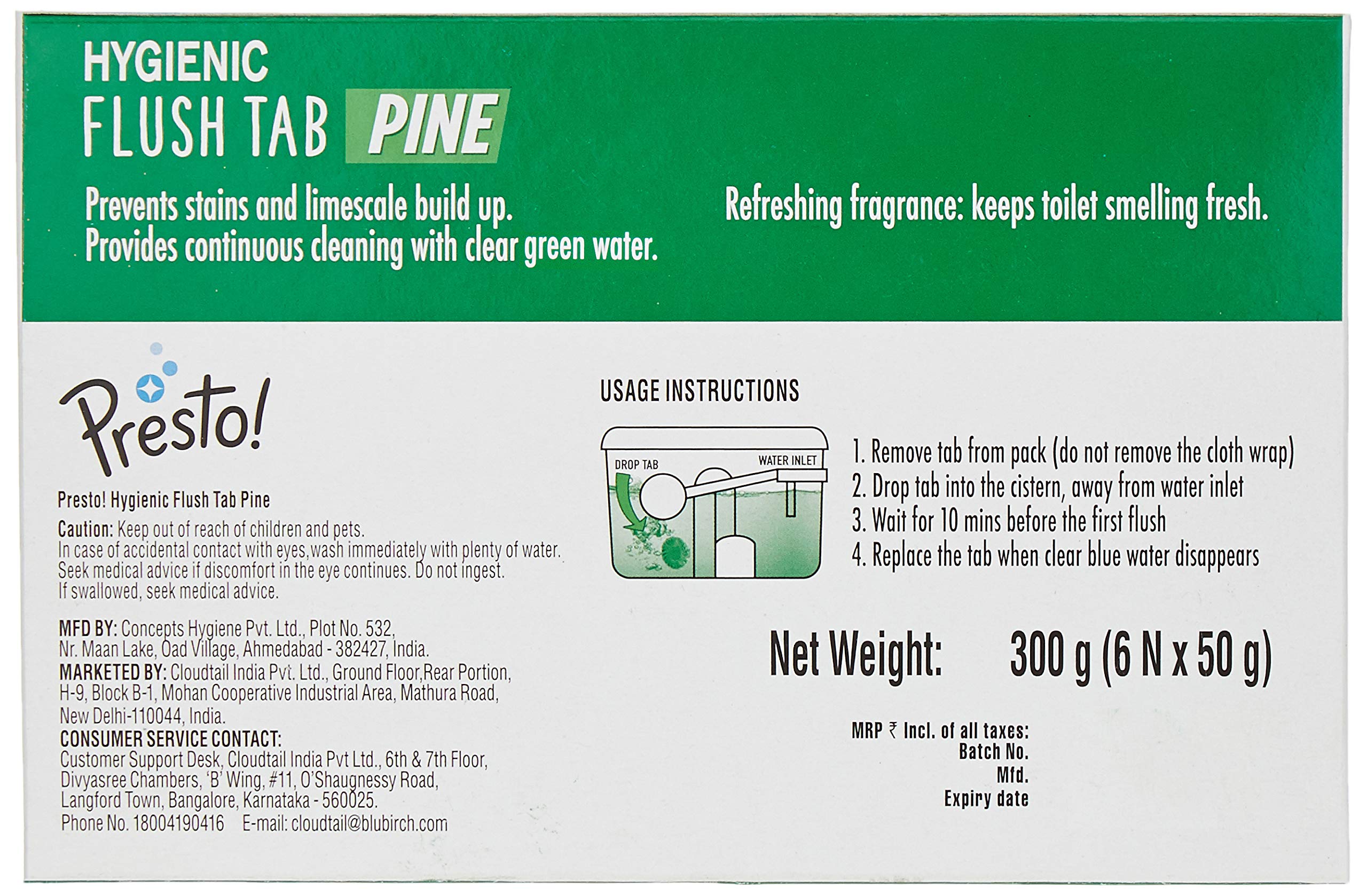 Amazon Brand - Presto! Hygienic Flush Tabs | Pine | 300 Gram | 50 G X 6 Tabs 3