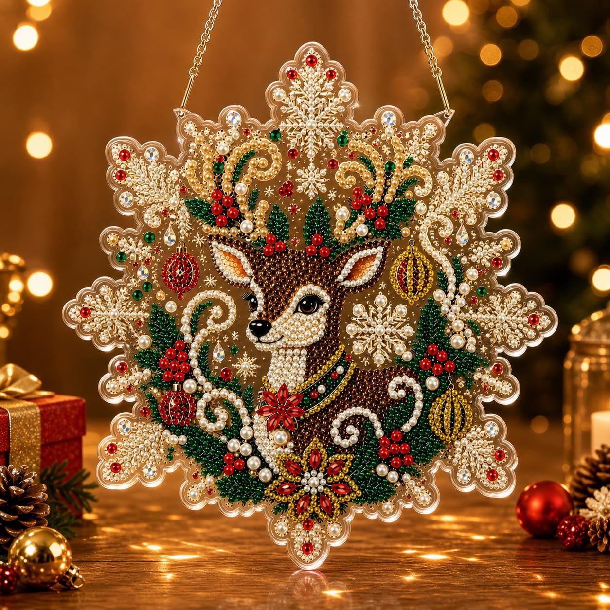 Christmas Pearl Diamond Painting Suncatcher Kit, Christmas Diamond Art Kit