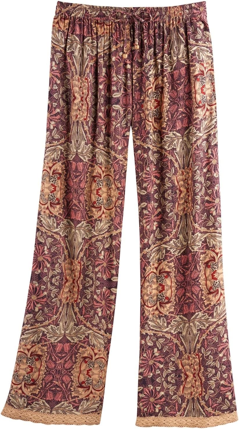 FLORIANA Womens Floral Lounge Pants, William Morris Print Arts & Crafts, Rayon
