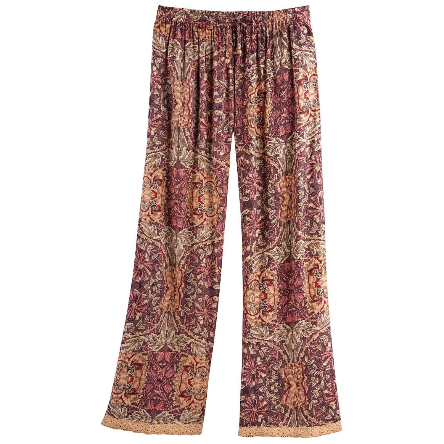 FLORIANA Womens Floral Lounge Pants, William Morris Print Arts & Crafts, Rayon