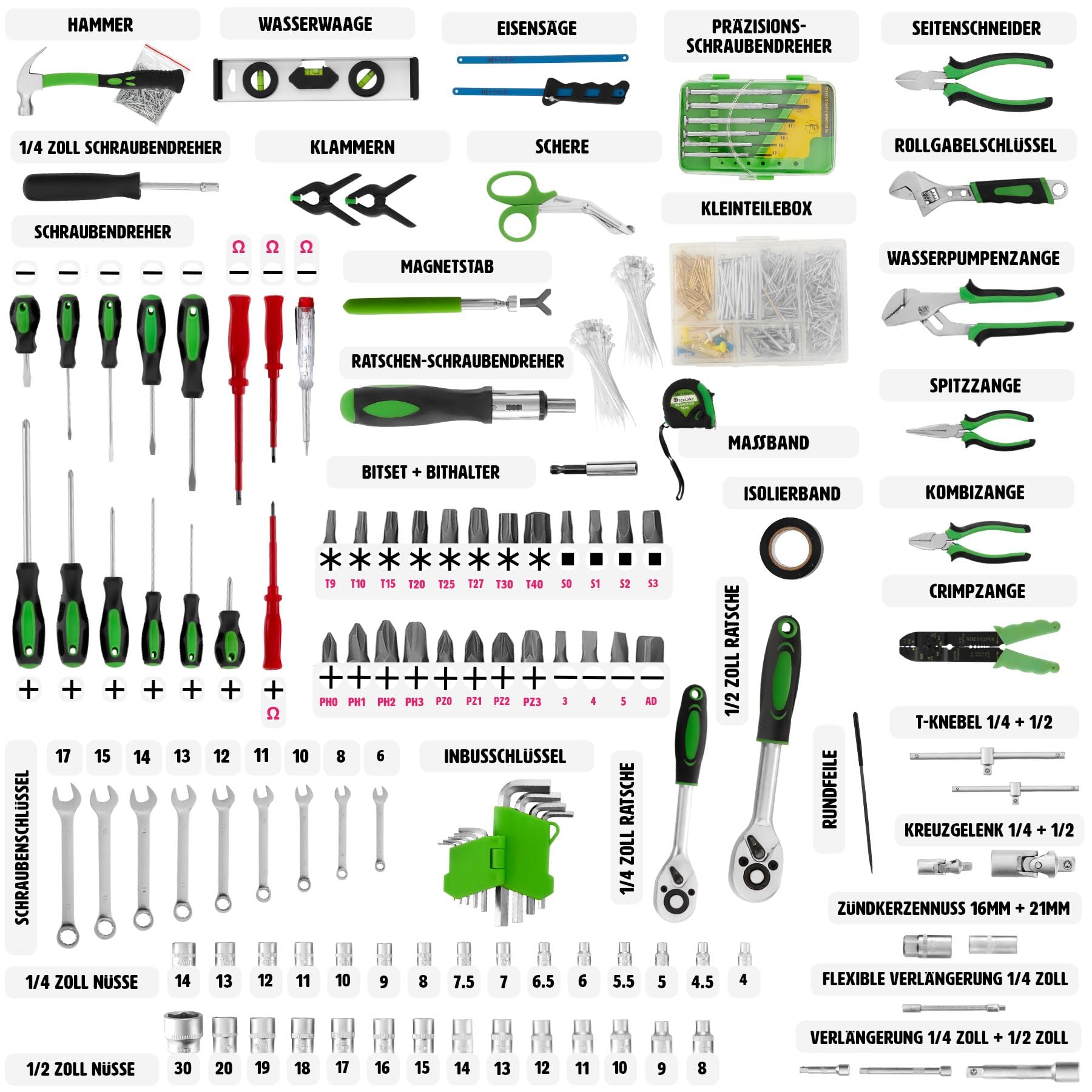 tectake® Werkzeug Set im Aluminium Koffer, Werkzeugkoffer gefüllt 899-tlg., Tool Werkzeugwagen fahrbar, Trolley mit 4 Schubladen, Teleskopgriff, Werkzeugkiste groß für Profi und Haushalt - schwarz