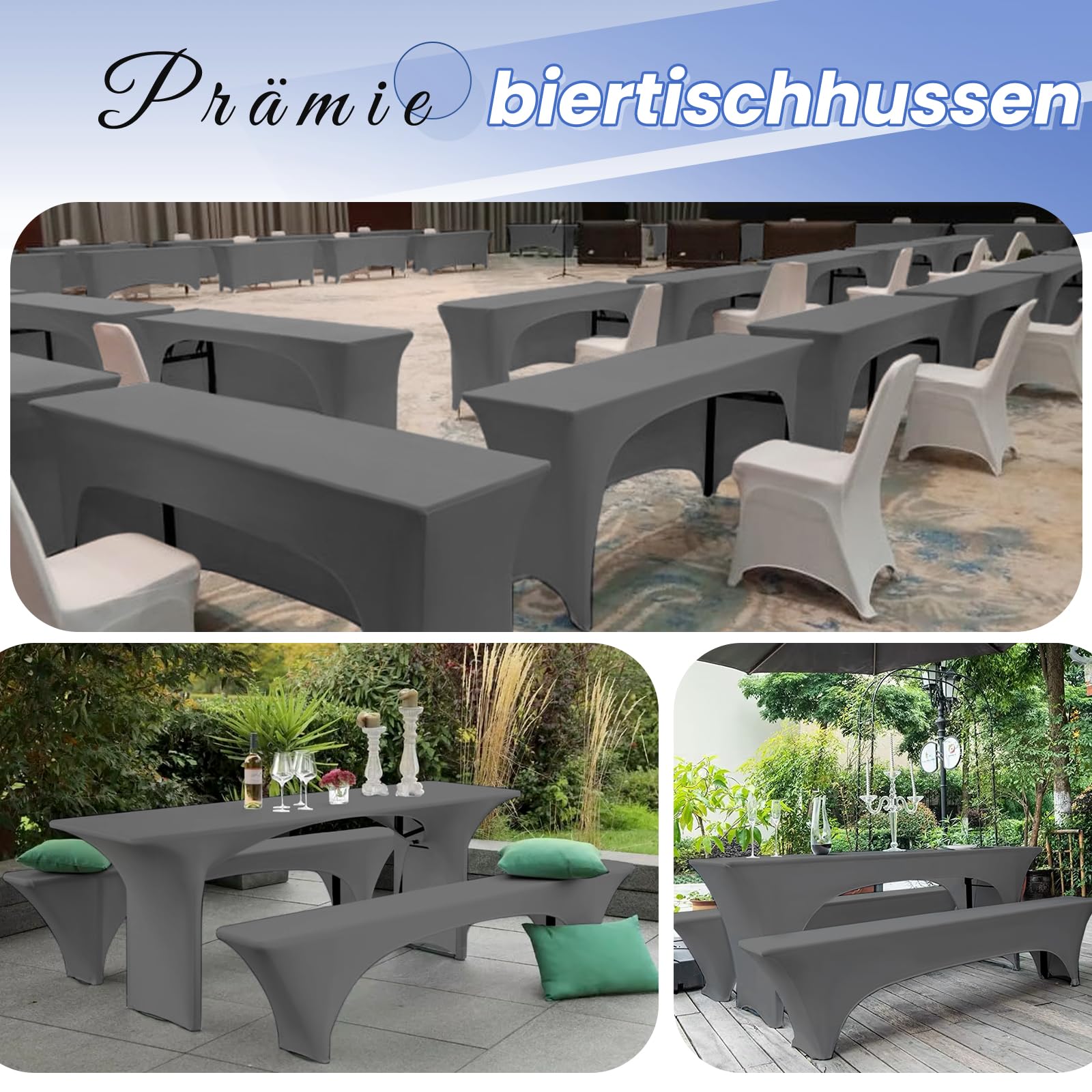 Set 3 Copritavoli Da Birreria Grigi - Tovaglie Elastiche Per Tavoli E Panche 220x50x70 Cm - Impermeabili E Lavabili - Foto 5