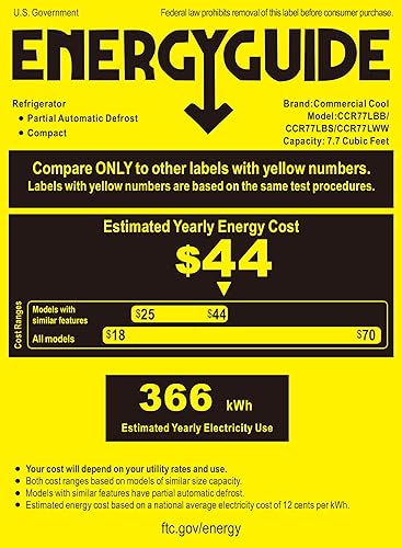 Miniatura 8 de Commercial Cool CCR77LBB - Congelador de 7.7 pies cúbicos, refrigerador de montaje superior con estantes de cristal, almacenamiento de botellas,