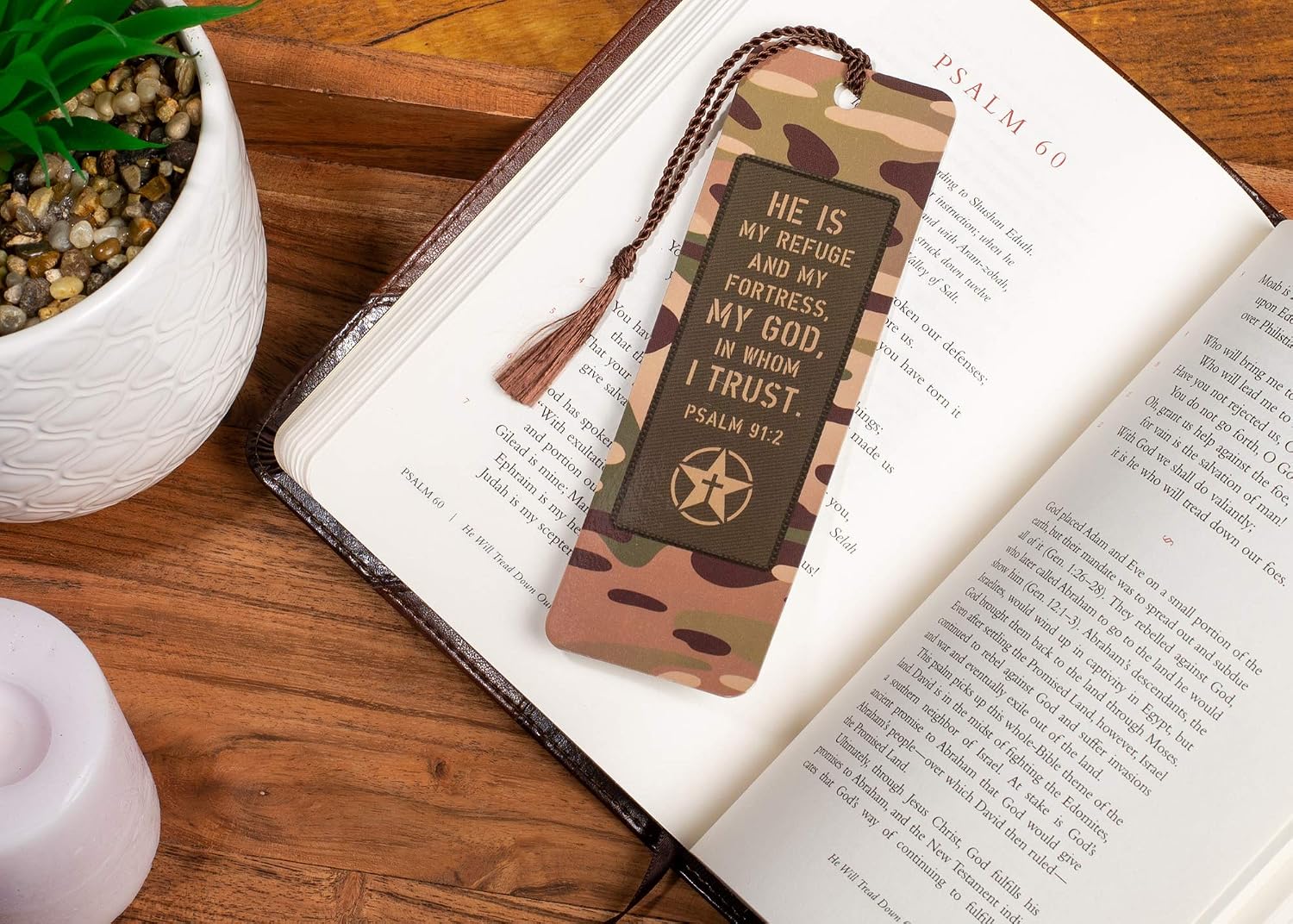 Dicksons He is My Refuge Fortress Camo Brown 6 x 2 Cardstock Bookmark with Tassel Pack of 12