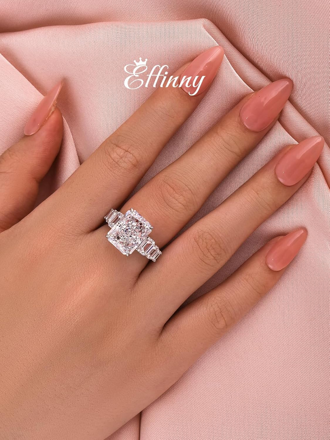 6.5ct Luxurious Crushed Ice Radiant Cut Engagement Ring,Big CZ Half Eternity 925 Sterling Silver Promise Ring for Wedding,Daily,Travel - Image 4
